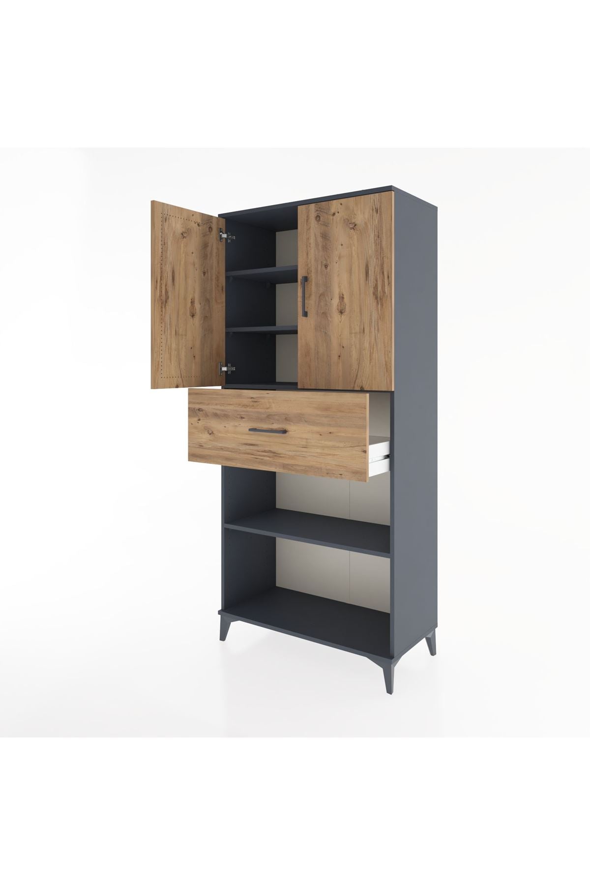 Hyperion Dolap 4 Raflı Tek Çekmeceli 2 Kapaklı 88x44x195 Antrasit-Çam