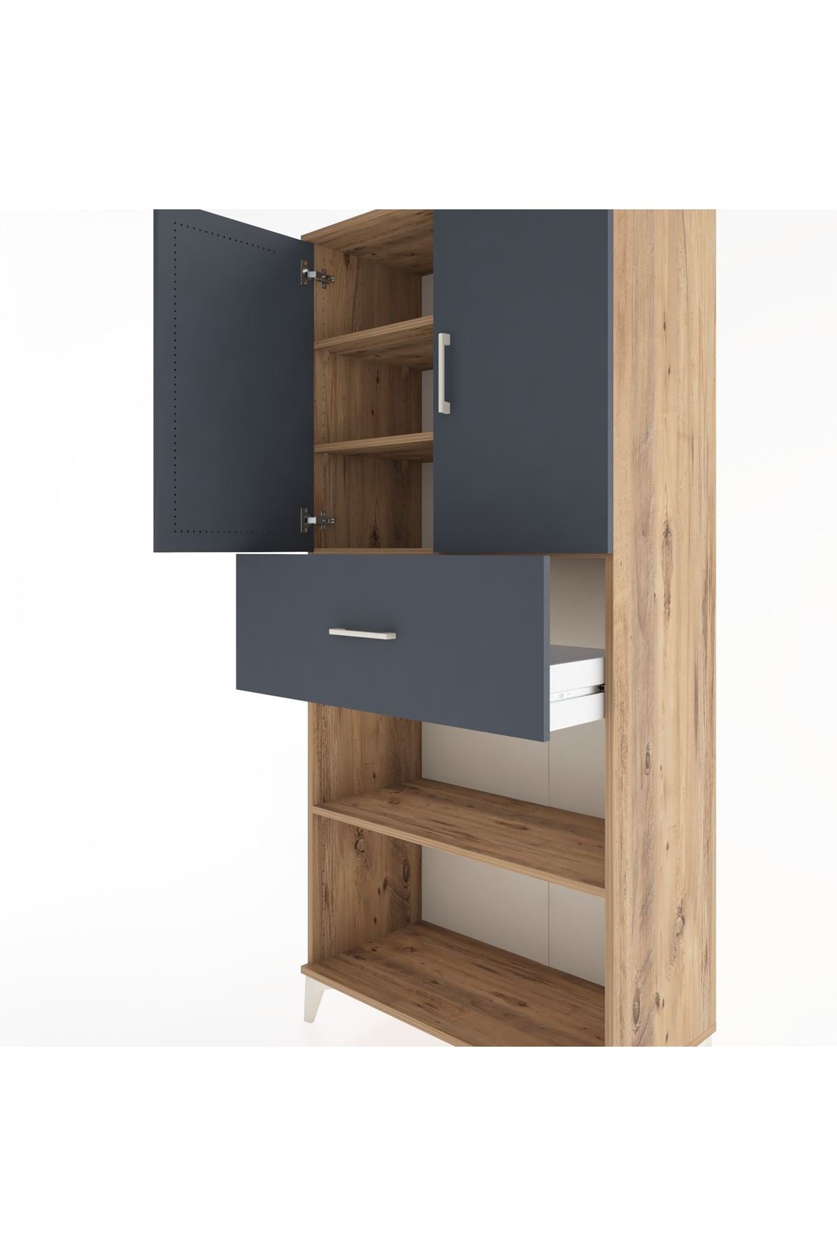 Hyperion Dolap 4 Raflı Tek Çekmeceli 2 Kapaklı 88x44x195 Çam-Antrasit