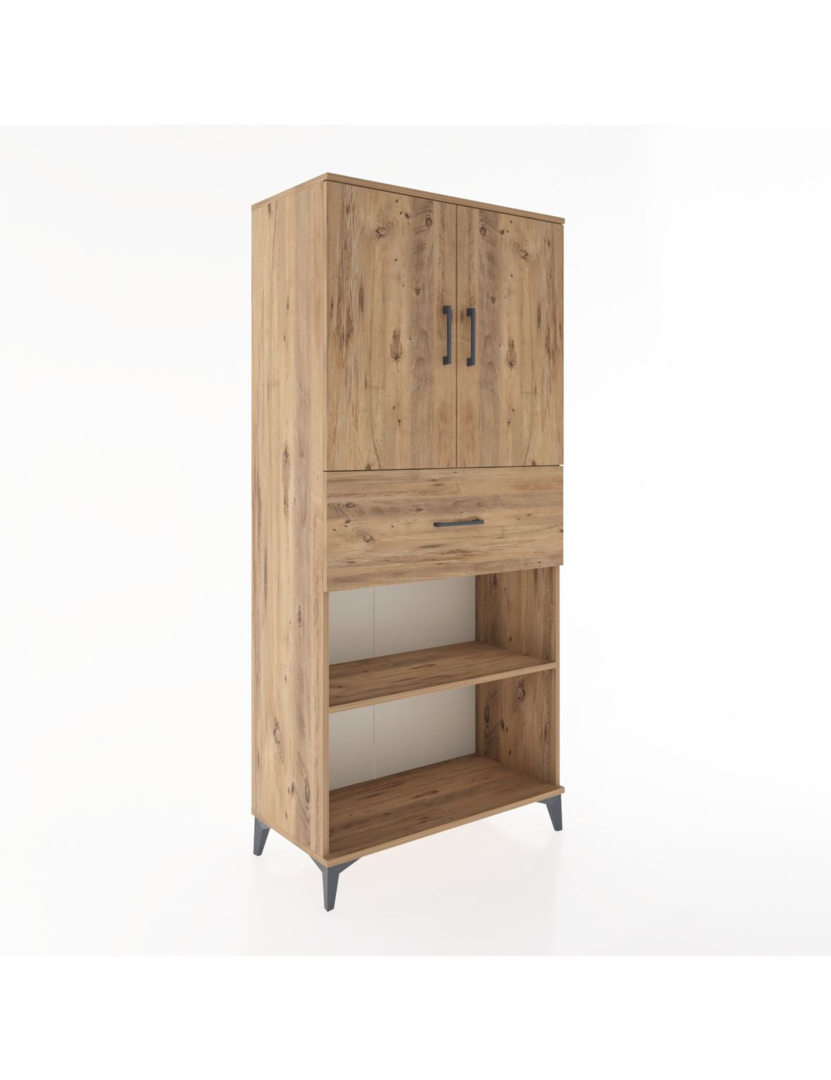 Hyperion Dolap 4 Raflı Tek Çekmeceli 2 Kapaklı 88x44x195 Çam-Çam