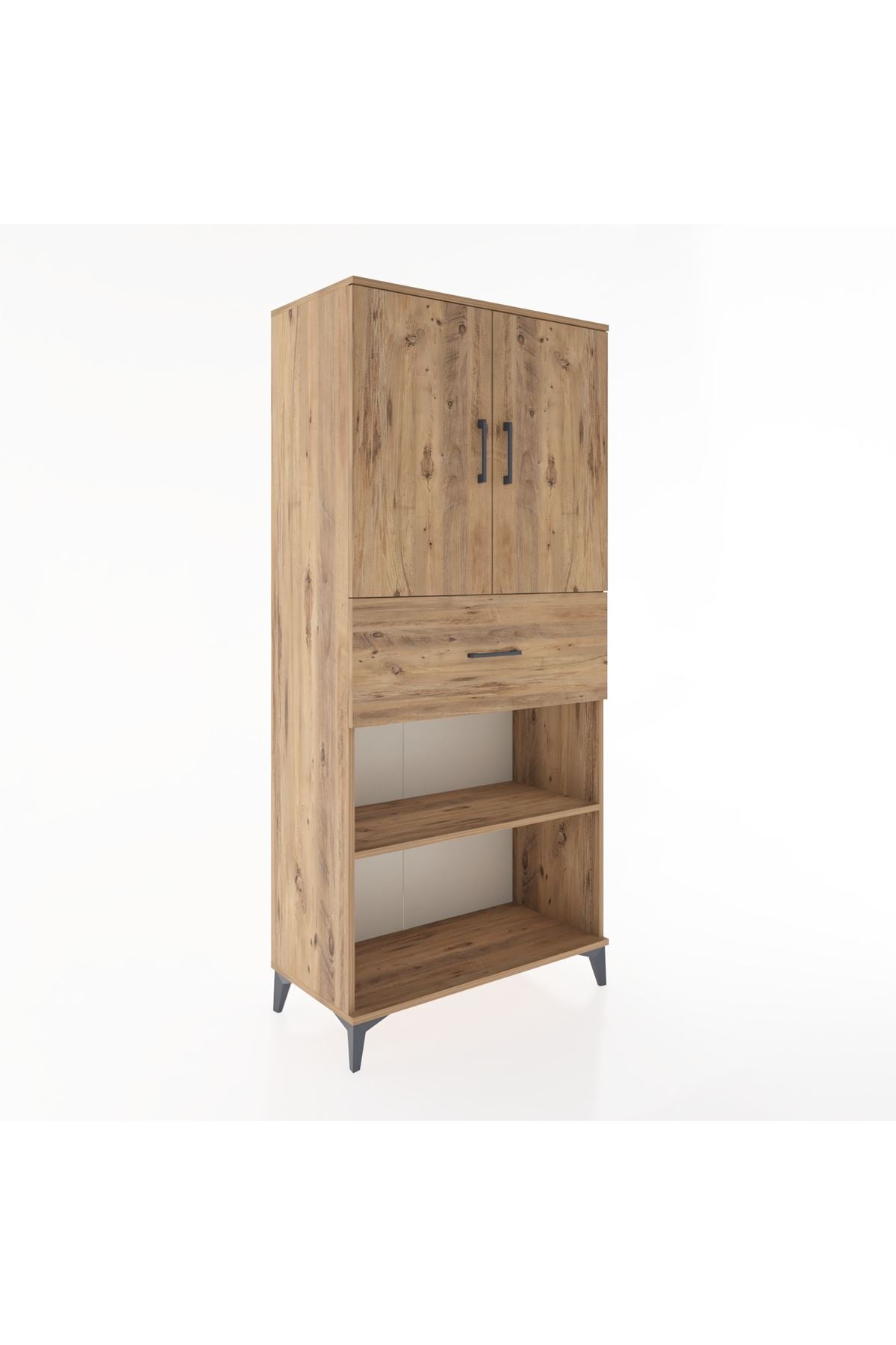 Hyperion Dolap 4 Raflı Tek Çekmeceli 2 Kapaklı 88x44x195 Çam-Çam