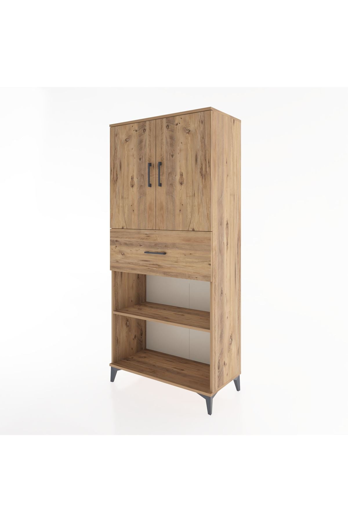 Hyperion Dolap 4 Raflı Tek Çekmeceli 2 Kapaklı 88x44x195 Çam-Çam