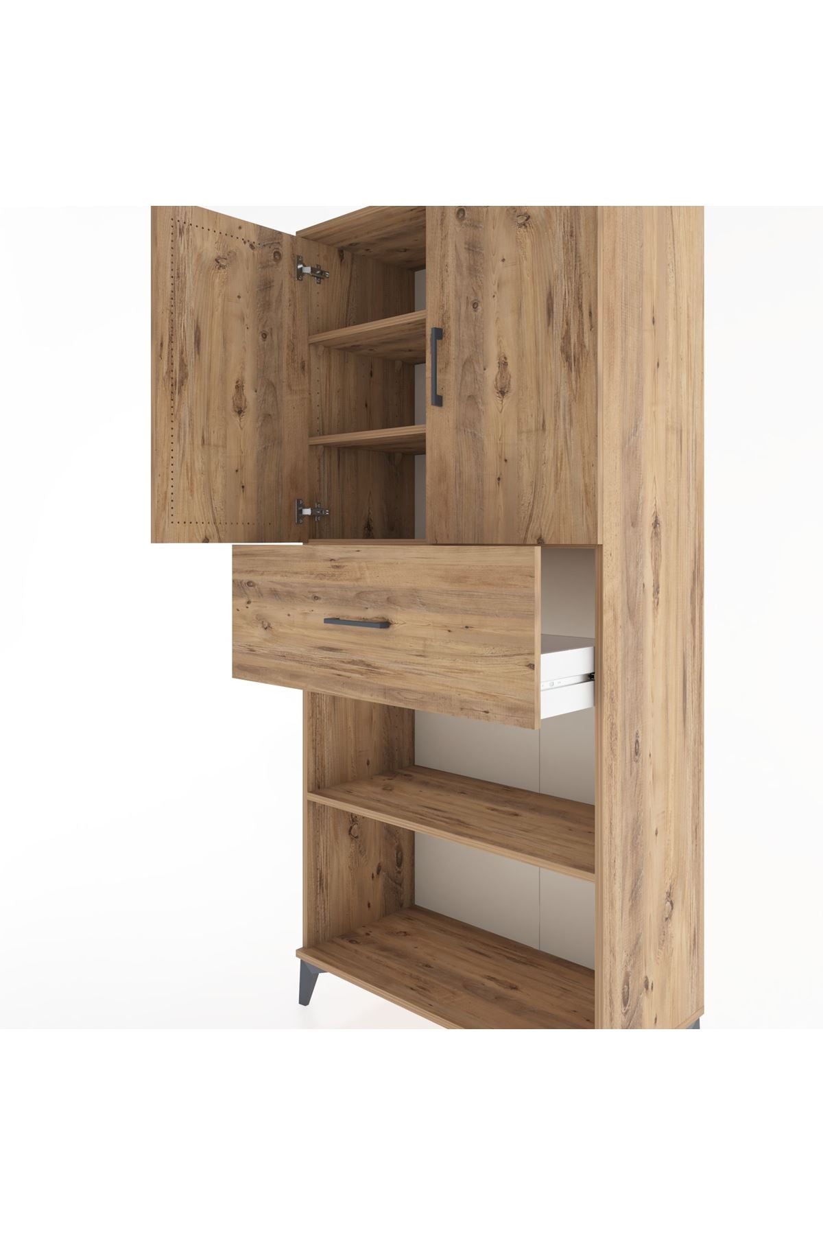 Hyperion Dolap 4 Raflı Tek Çekmeceli 2 Kapaklı 88x44x195 Çam-Çam