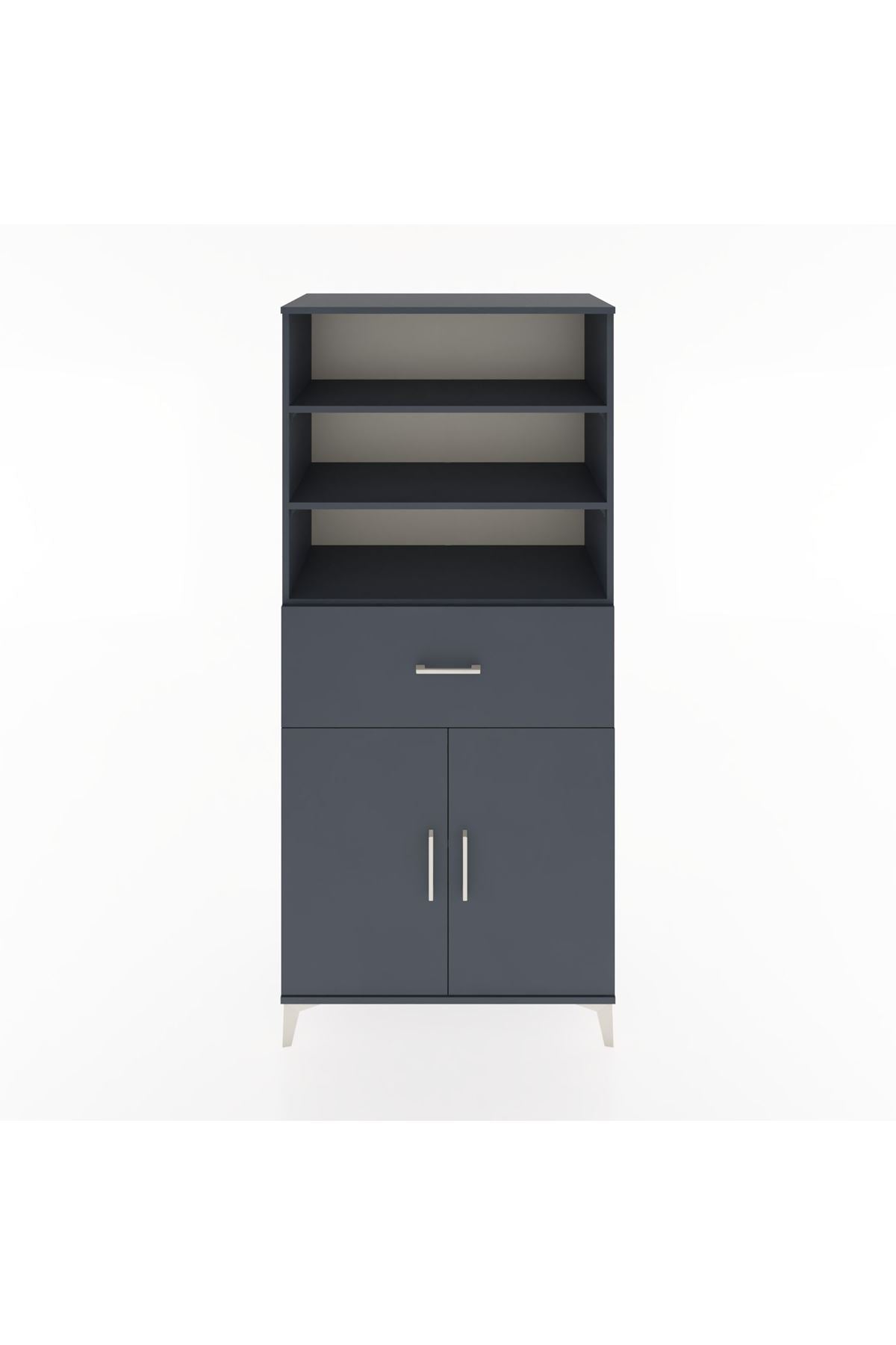 Hyperion Dolap 4 Raflı Tek Çekmeceli 2 Kapaklı 88x44x195 Antrasit-Antrasit