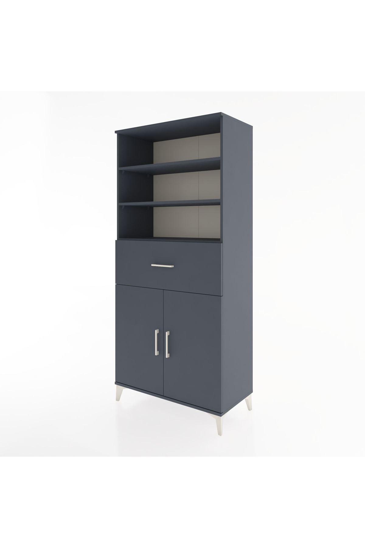 Hyperion Dolap 4 Raflı Tek Çekmeceli 2 Kapaklı 88x44x195 Antrasit-Antrasit