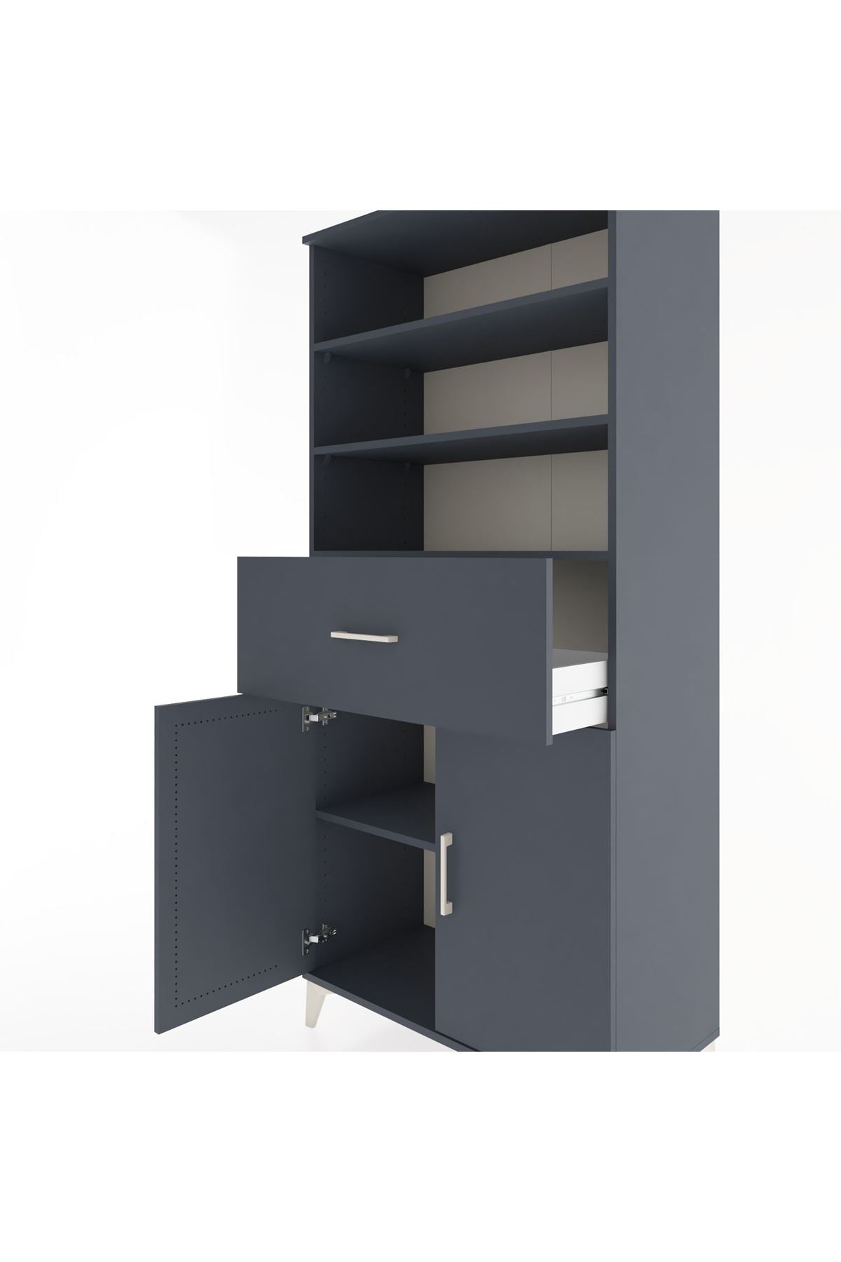 Hyperion Dolap 4 Raflı Tek Çekmeceli 2 Kapaklı 88x44x195 Antrasit-Antrasit
