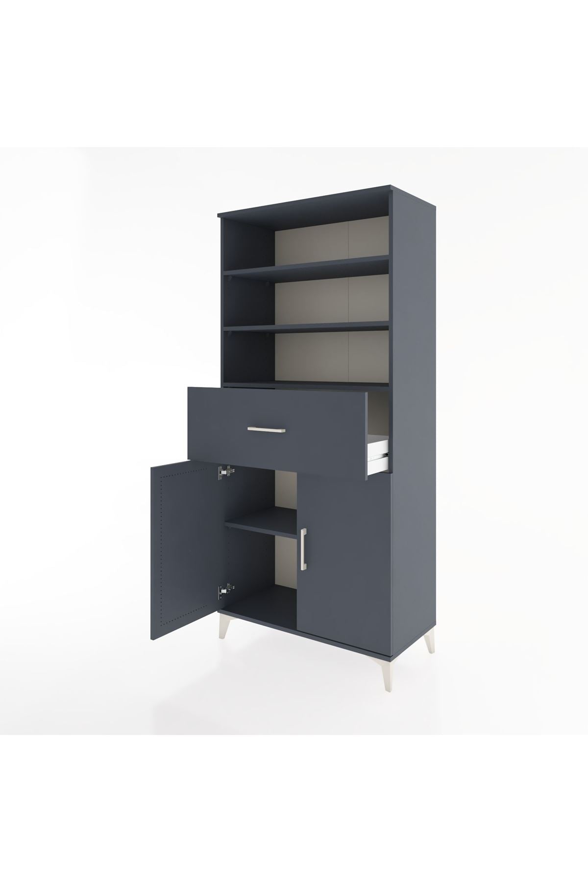 Hyperion Dolap 4 Raflı Tek Çekmeceli 2 Kapaklı 88x44x195 Antrasit-Antrasit
