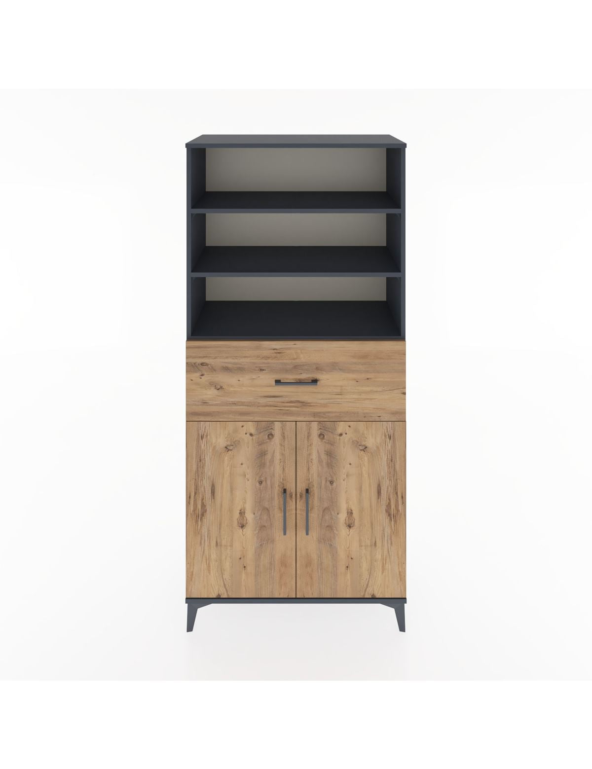 Hyperion Dolap 4 Raflı Tek Çekmeceli 2 Kapaklı 88x44x195 Antrasit-Çam