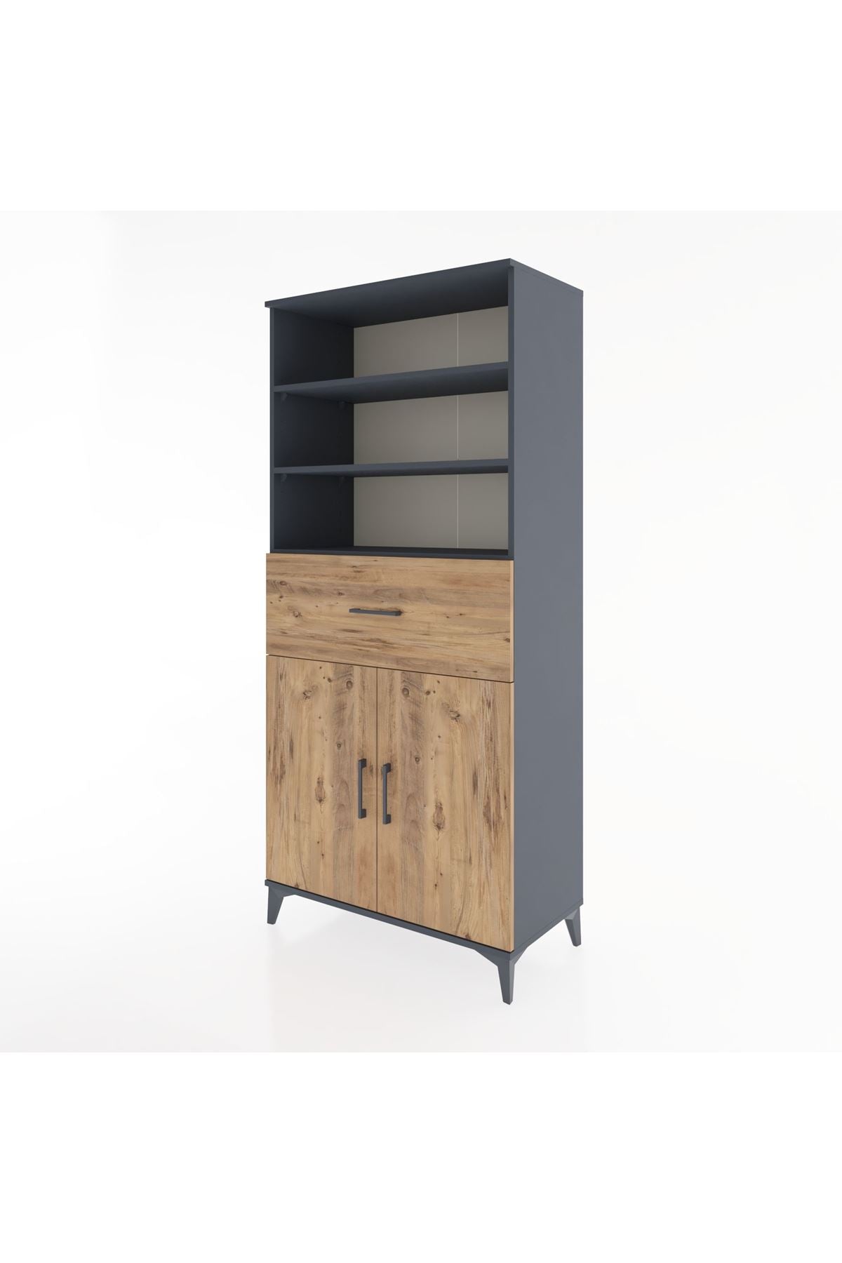 Hyperion Dolap 4 Raflı Tek Çekmeceli 2 Kapaklı 88x44x195 Antrasit-Çam