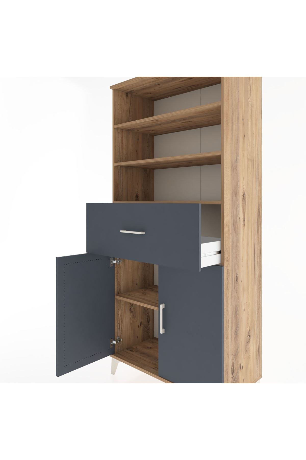 Hyperion Dolap 4 Raflı Tek Çekmeceli 2 Kapaklı 88x44x195 Çam-Antrasit