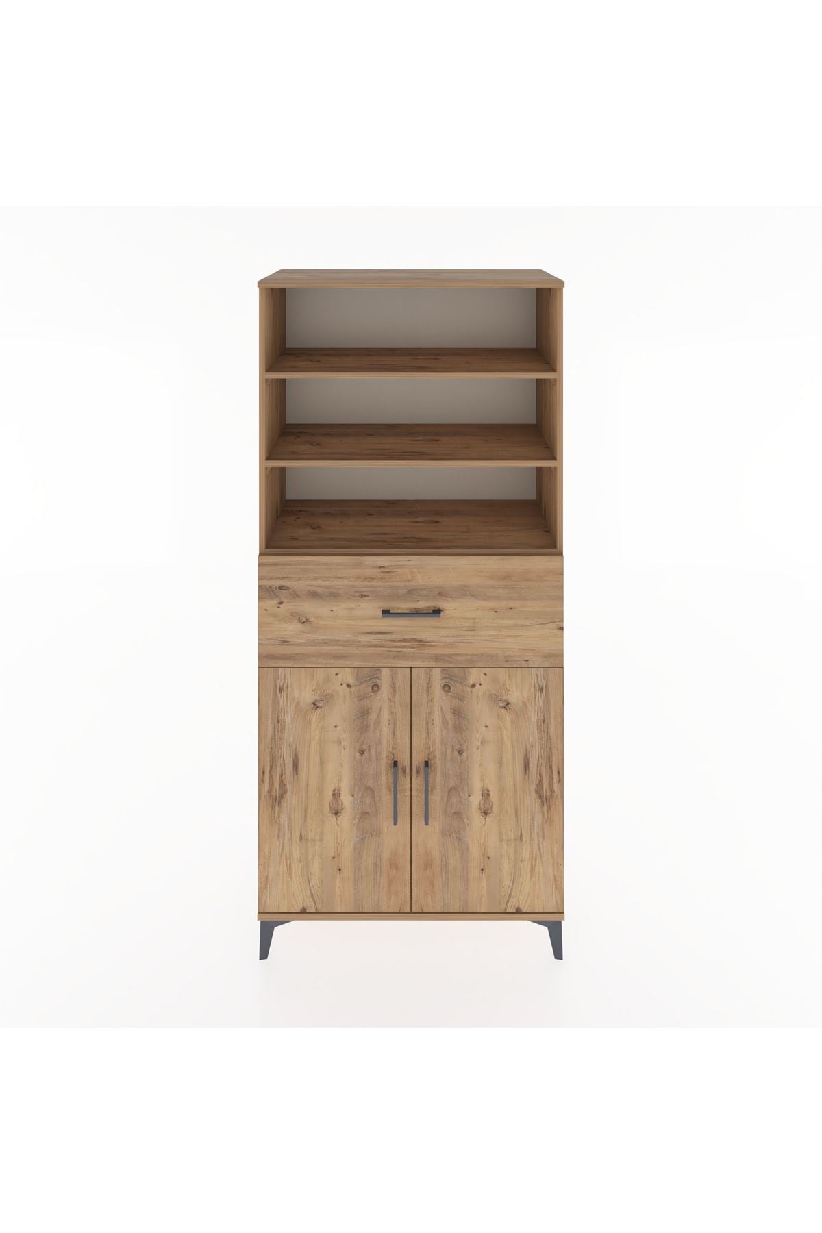 Hyperion Dolap 4 Raflı Tek Çekmeceli 2 Kapaklı 88x44x195 Çam-Çam