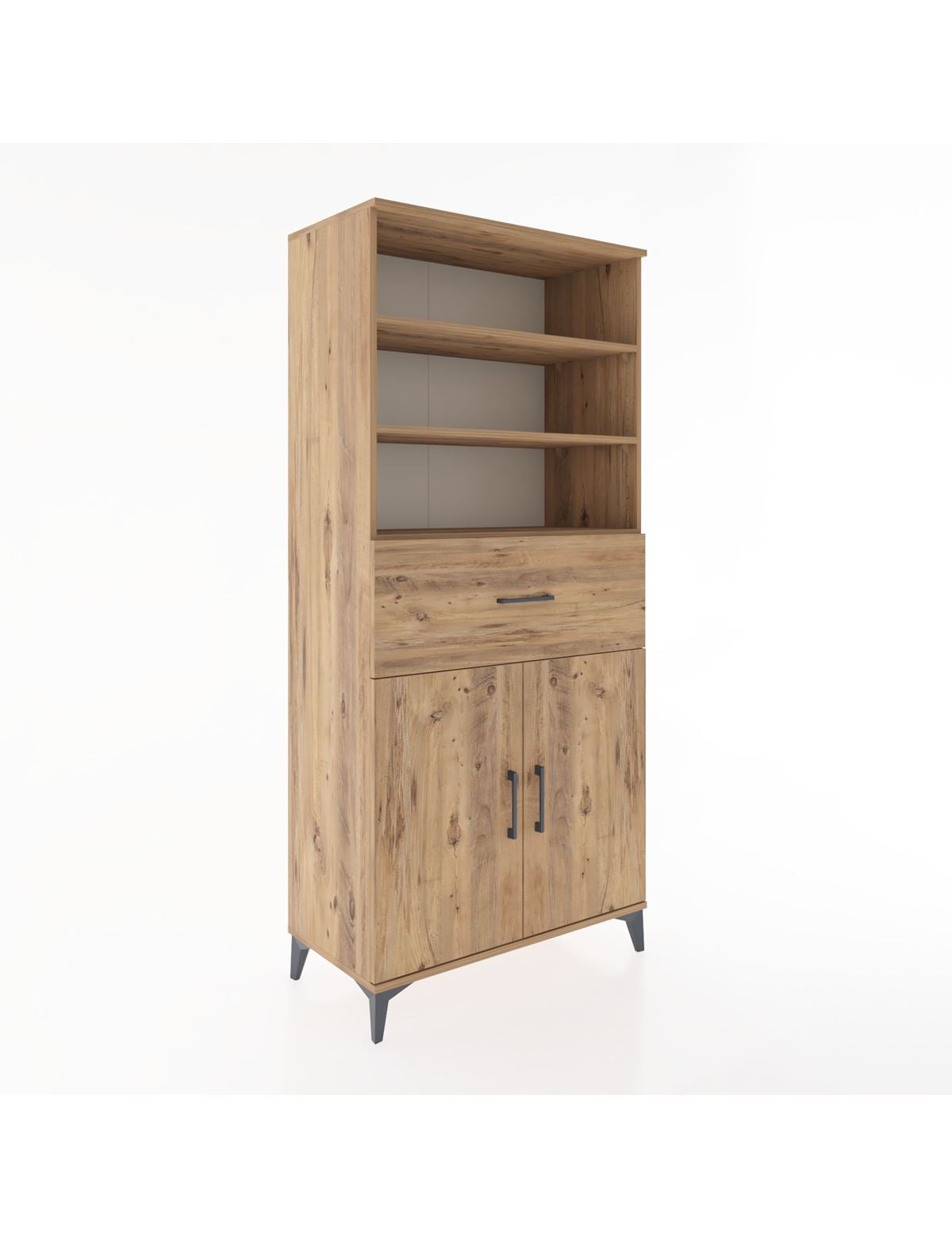 Hyperion Dolap 4 Raflı Tek Çekmeceli 2 Kapaklı 88x44x195 Çam-Çam