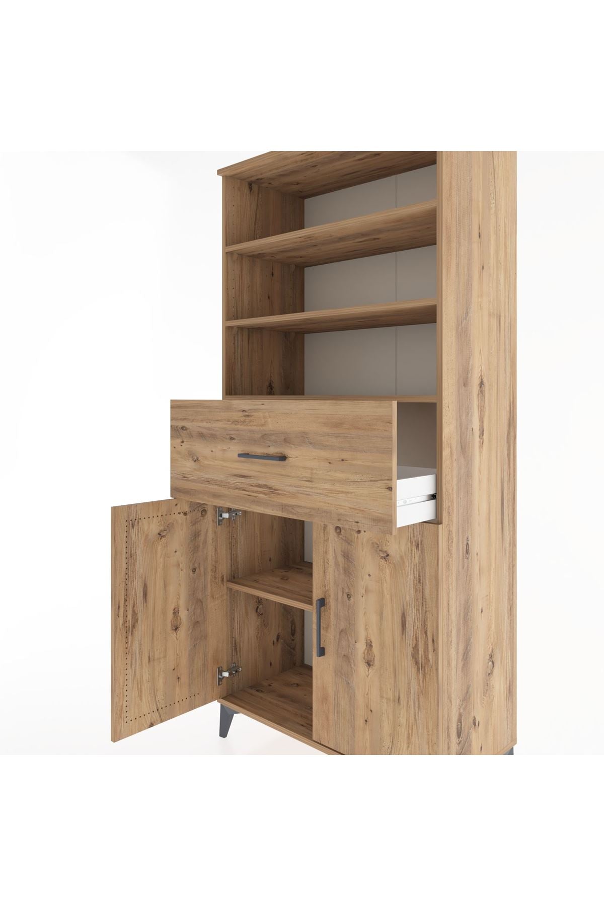 Hyperion Dolap 4 Raflı Tek Çekmeceli 2 Kapaklı 88x44x195 Çam-Çam