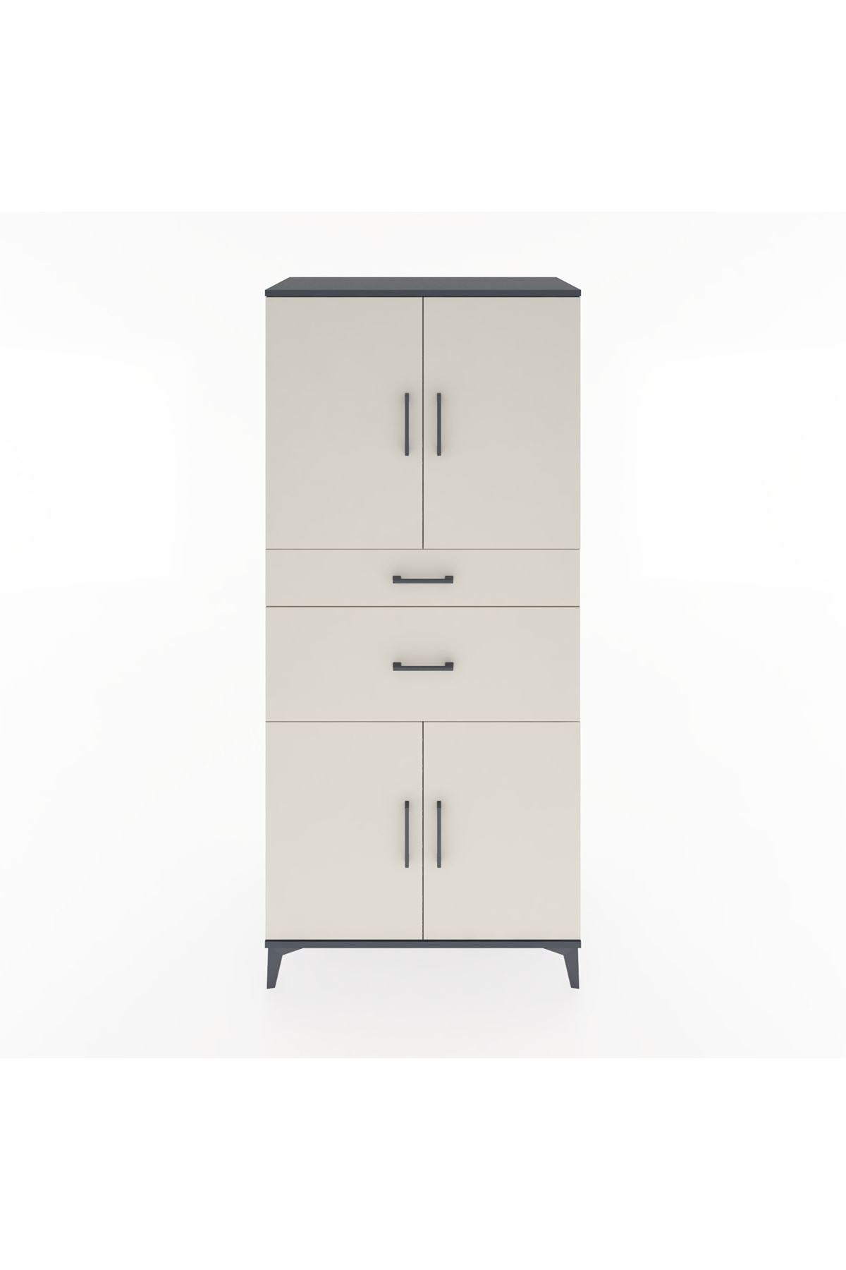 Hyperion Dolap 4 Raflı 2 Çekmeceli 4 Kapaklı 88x44x195 Antrasit-Aytaşı