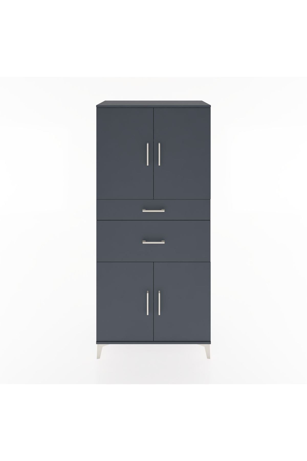 Hyperion Dolap 4 Raflı 2 Çekmeceli 4 Kapaklı 88x44x195 Antrasit-Antrasit
