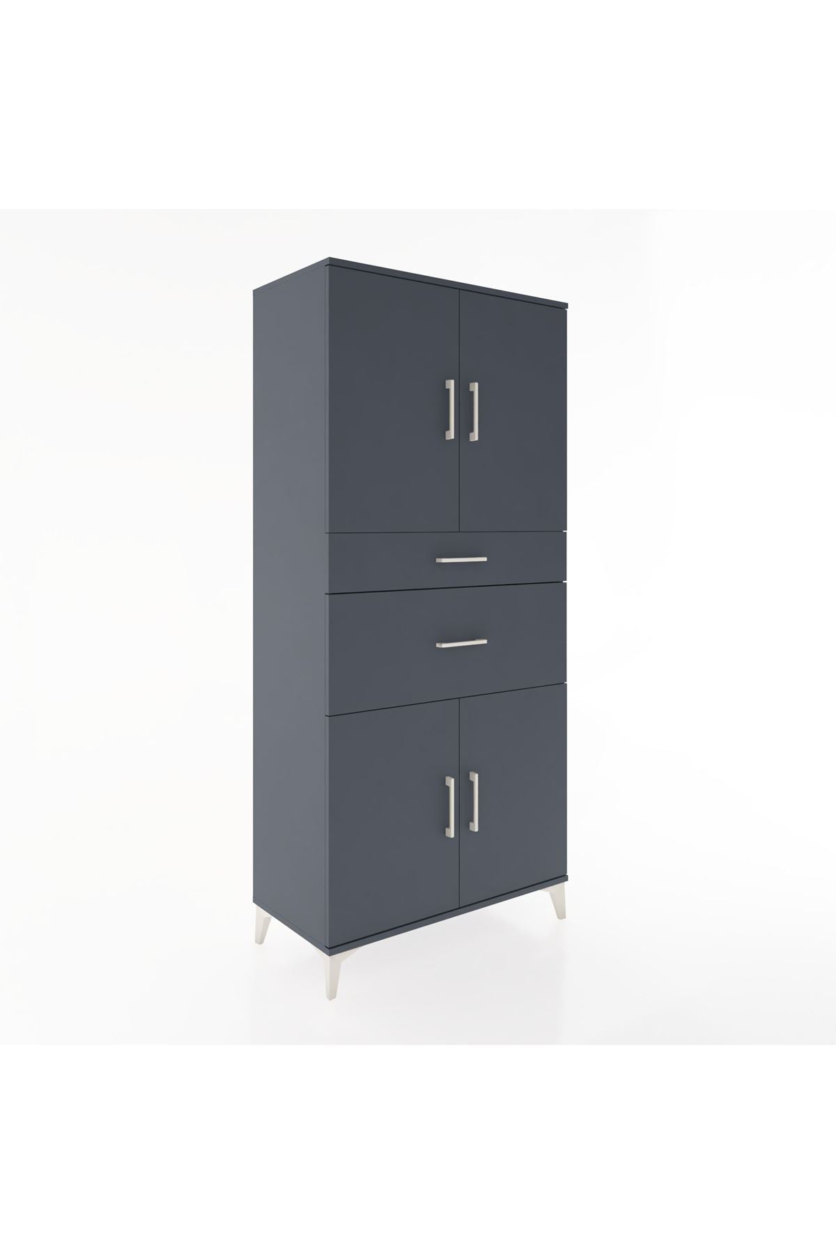 Hyperion Dolap 4 Raflı 2 Çekmeceli 4 Kapaklı 88x44x195 Antrasit-Antrasit