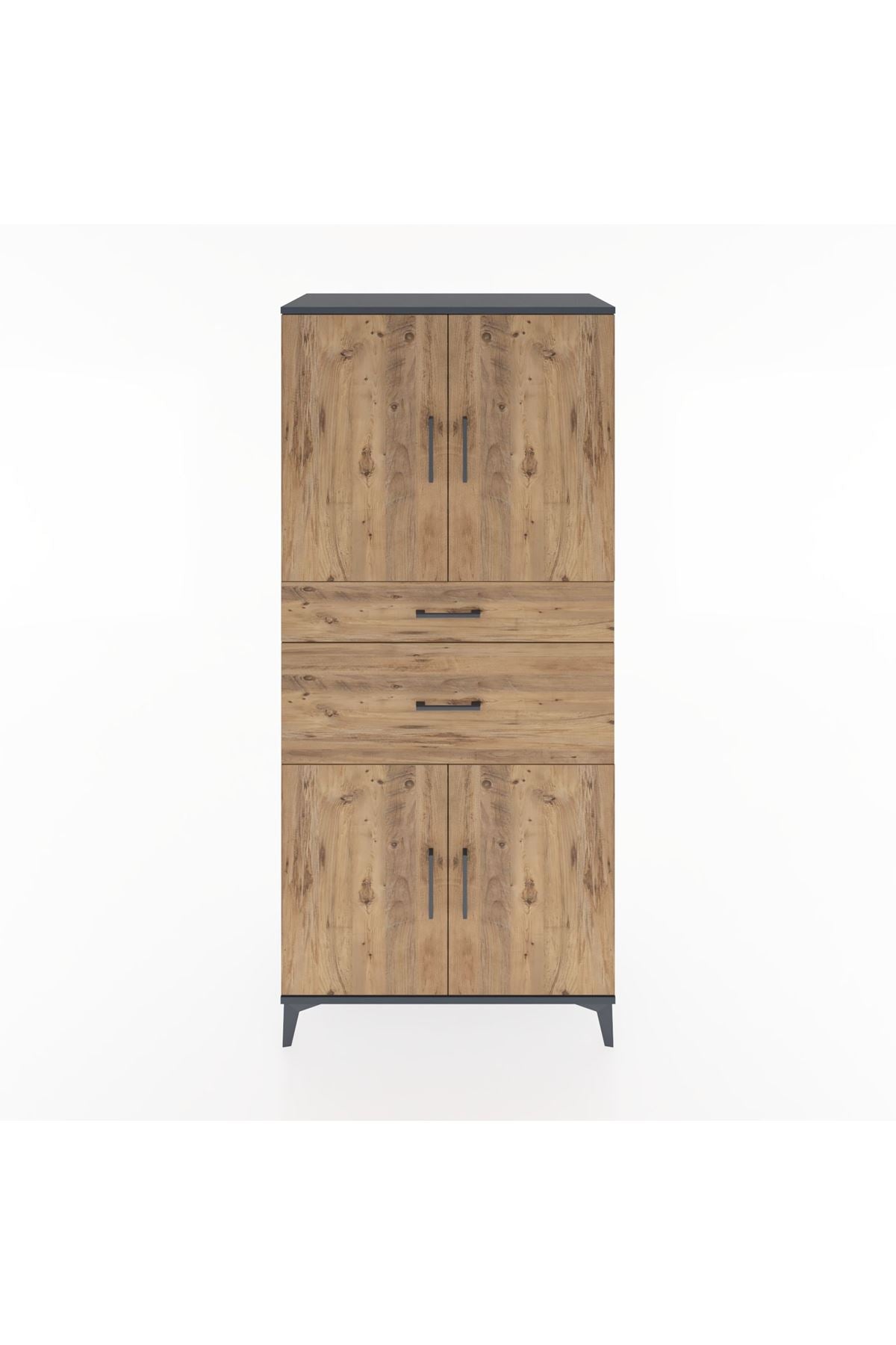 Hyperion Dolap 4 Raflı 2 Çekmeceli 4 Kapaklı 88x44x195 Antrasit-Çam