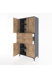 Hyperion Dolap 4 Raflı 2 Çekmeceli 4 Kapaklı 88x44x195 Antrasit-Çam