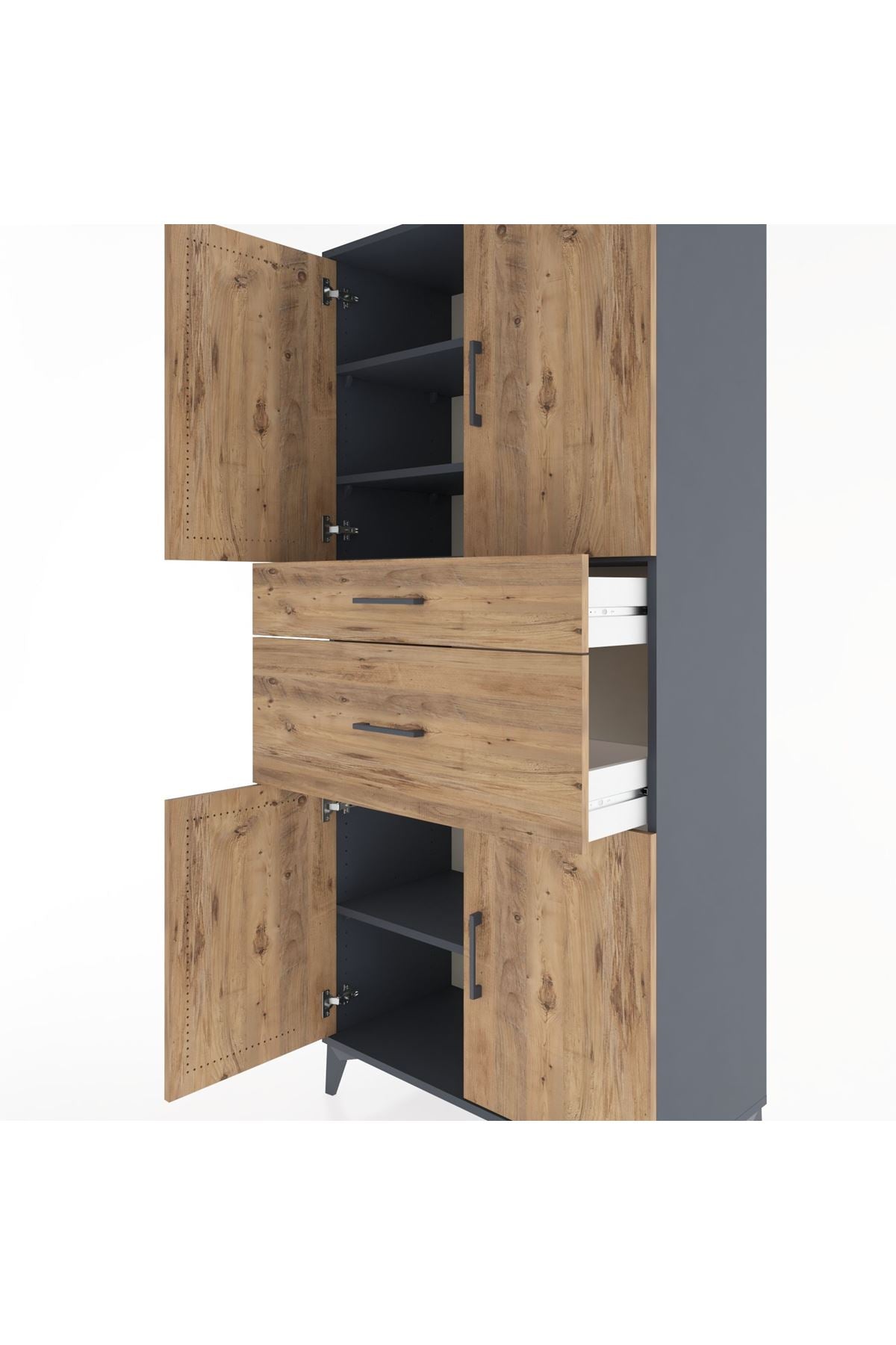 Hyperion Dolap 4 Raflı 2 Çekmeceli 4 Kapaklı 88x44x195 Antrasit-Çam