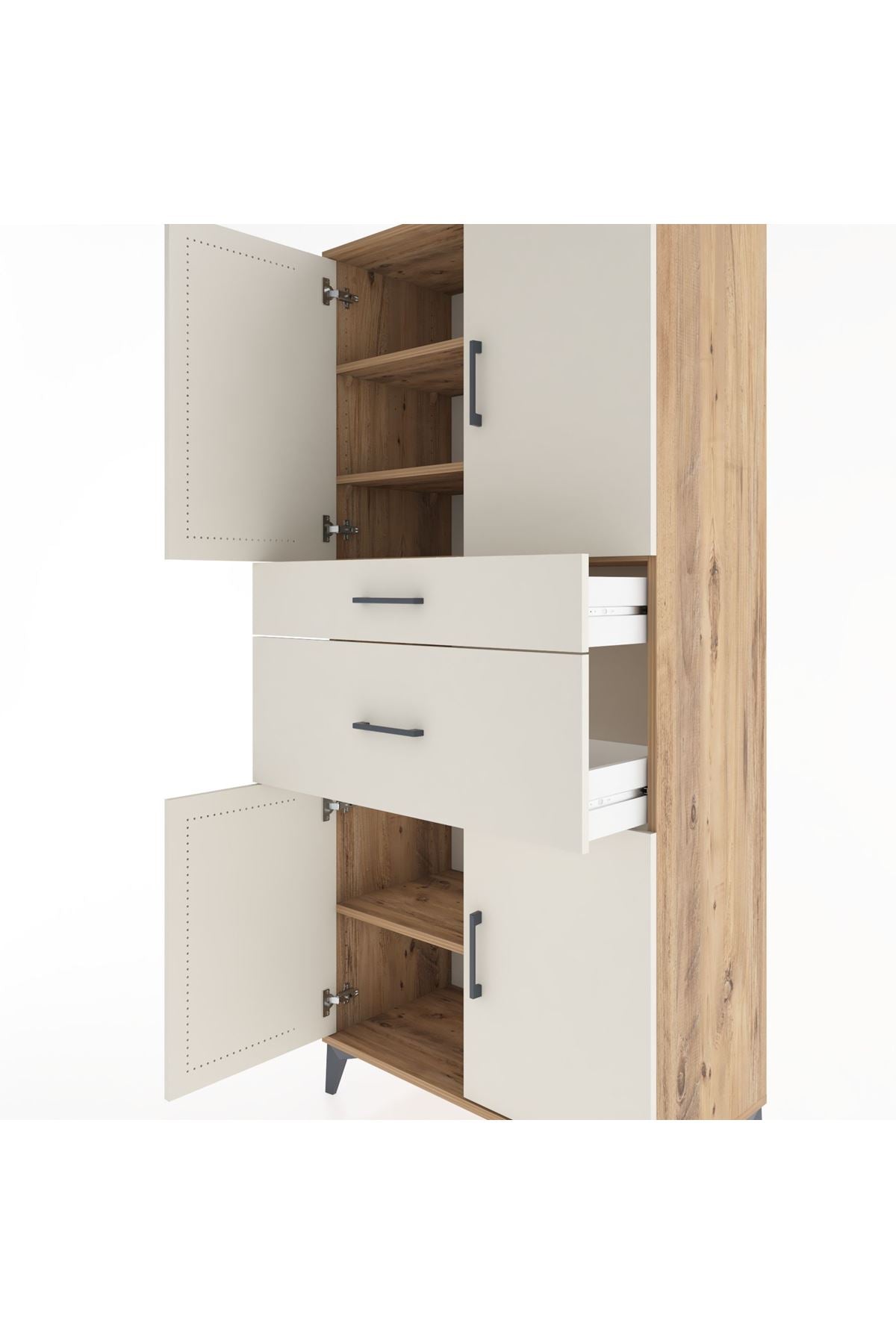Hyperion Dolap 4 Raflı 2 Çekmeceli 4 Kapaklı 88x44x195 Çam-Aytaşı