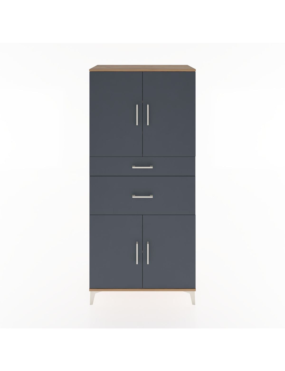 Hyperion Dolap 4 Raflı 2 Çekmeceli 4 Kapaklı 88x44x195 Çam-Antrasit