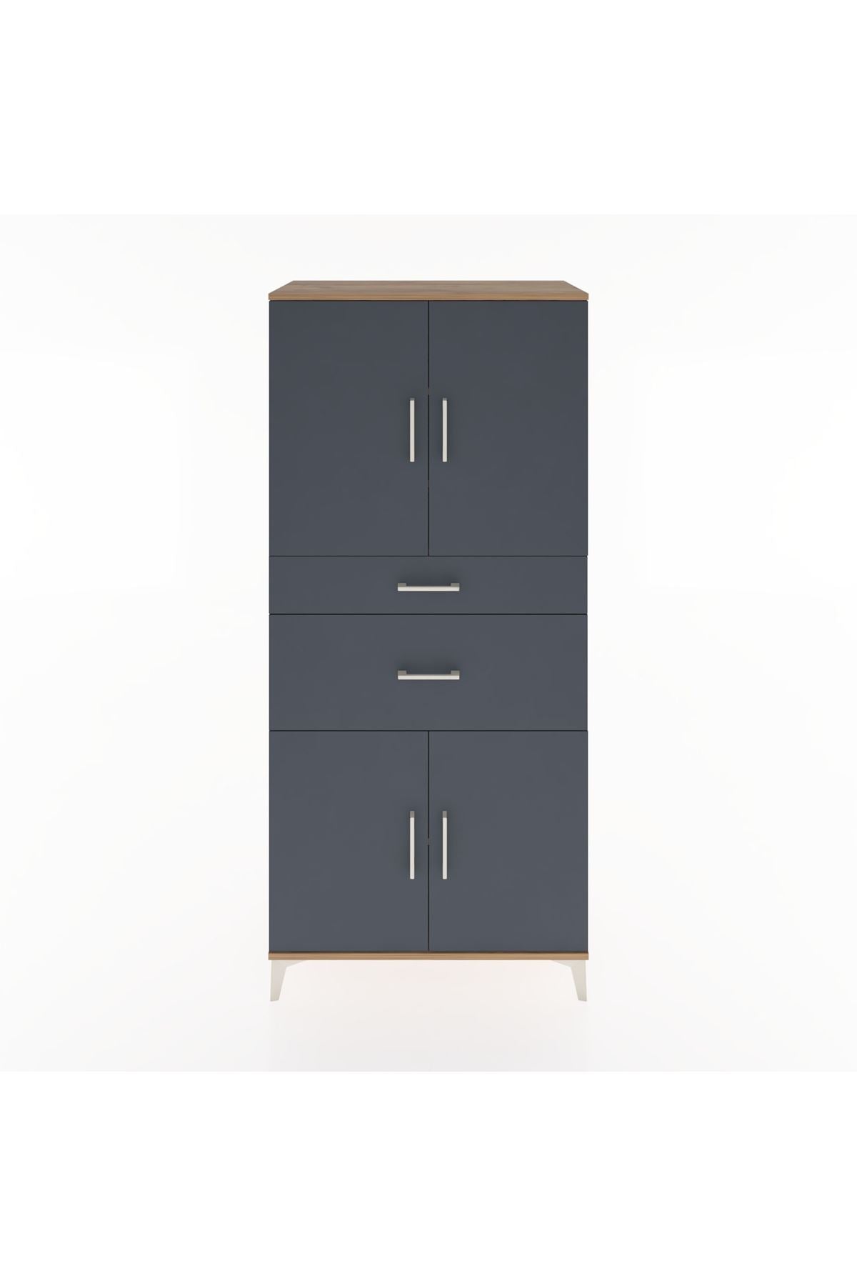 Hyperion Dolap 4 Raflı 2 Çekmeceli 4 Kapaklı 88x44x195 Çam-Antrasit
