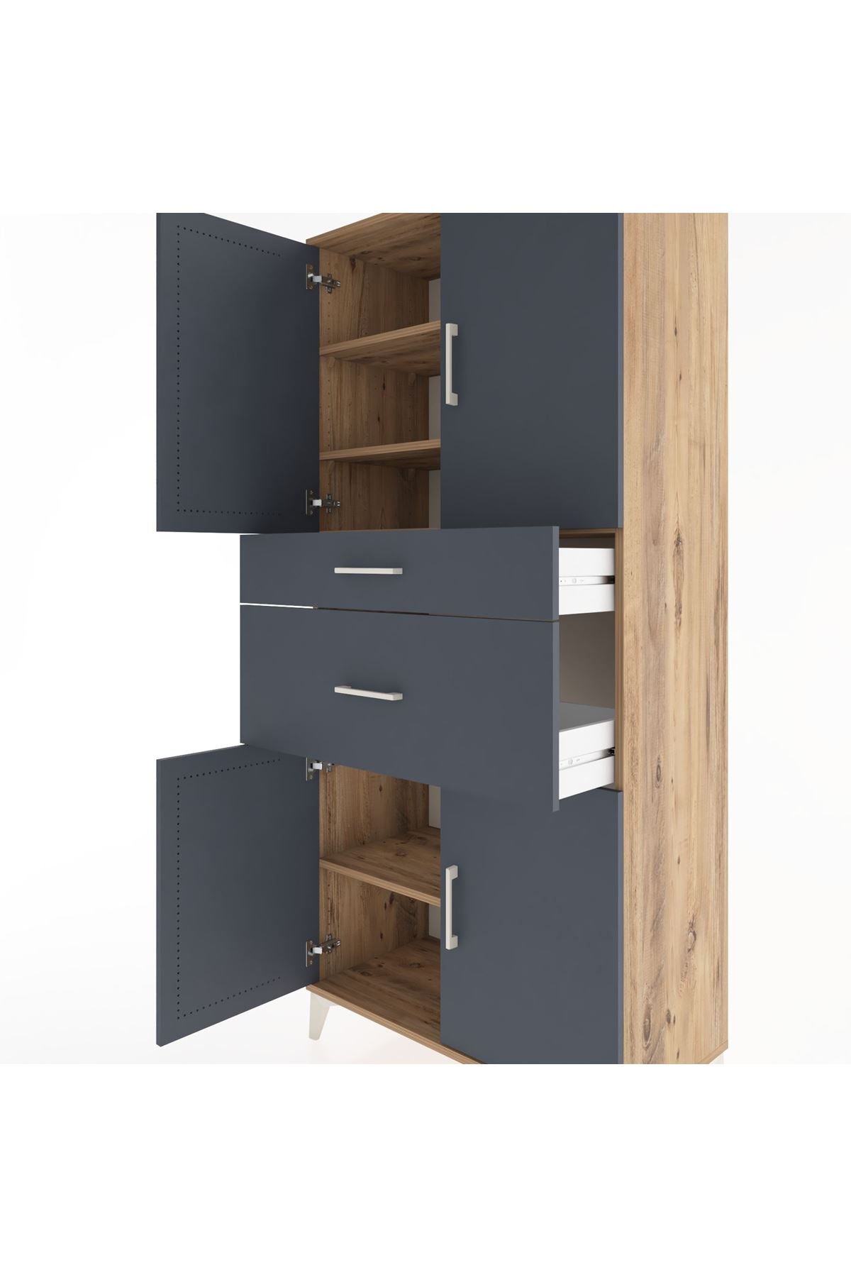 Hyperion Dolap 4 Raflı 2 Çekmeceli 4 Kapaklı 88x44x195 Çam-Antrasit