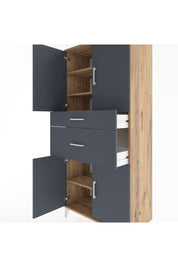 Hyperion Dolap 4 Raflı 2 Çekmeceli 4 Kapaklı 88x44x195 Çam-Antrasit