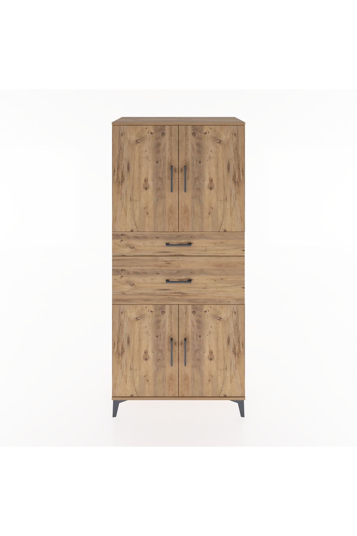 Hyperion Dolap 4 Raflı 2 Çekmeceli 4 Kapaklı 88x44x195 Çam-Çam
