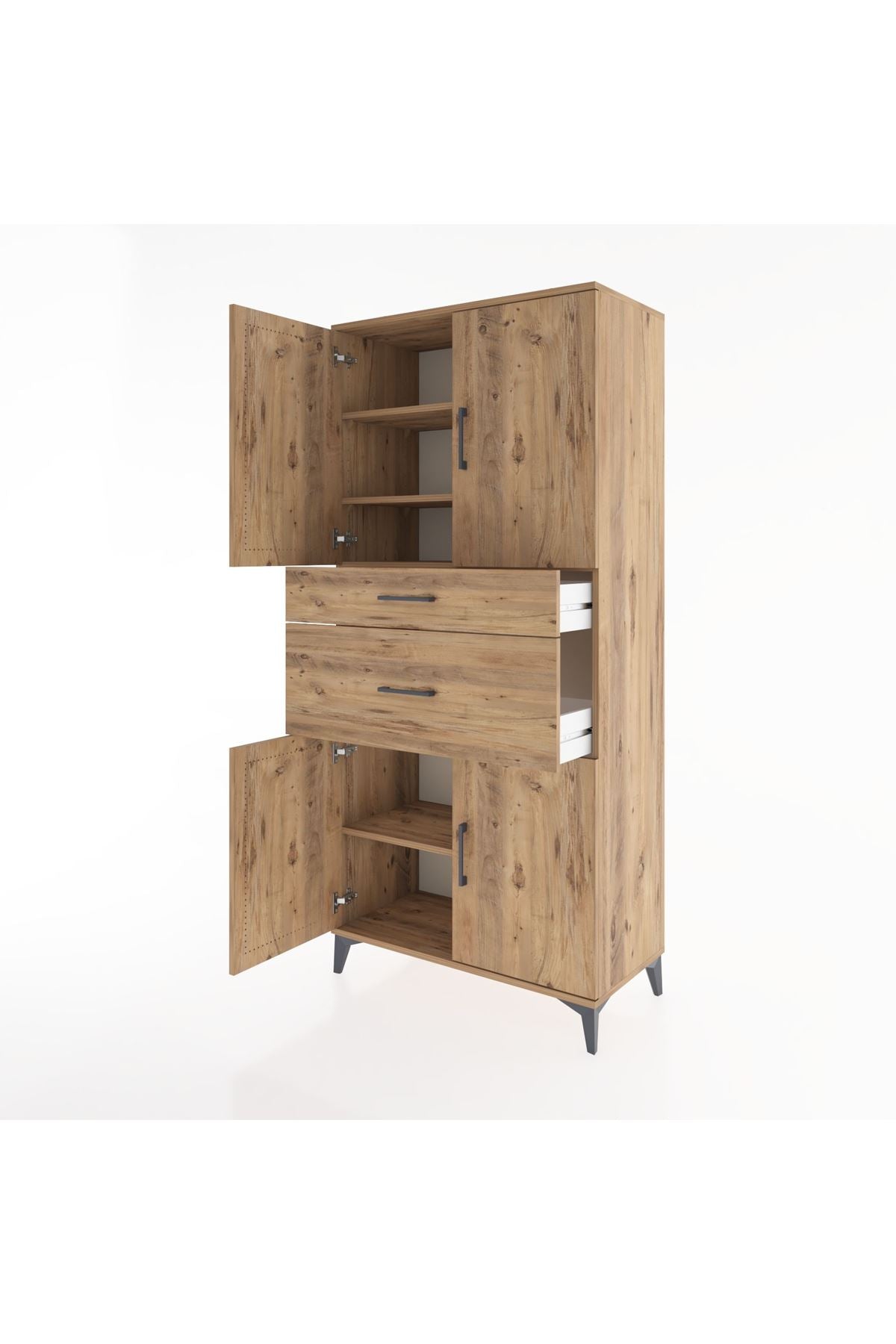 Hyperion Dolap 4 Raflı 2 Çekmeceli 4 Kapaklı 88x44x195 Çam-Çam