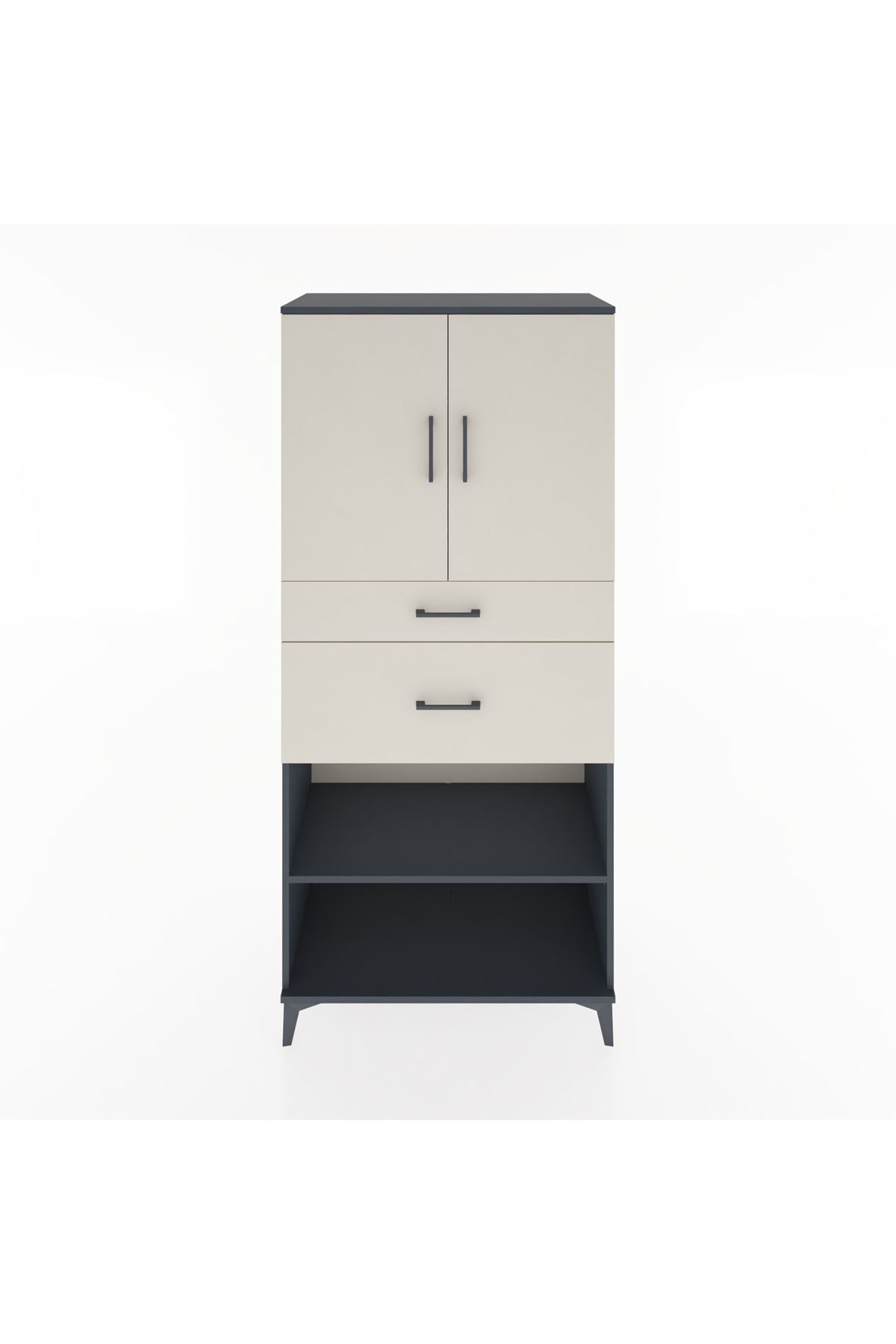 Hyperion Dolap 4 Raflı 2 Çekmeceli 2 Kapaklı 88x44x195 Antrasit-Aytaşı