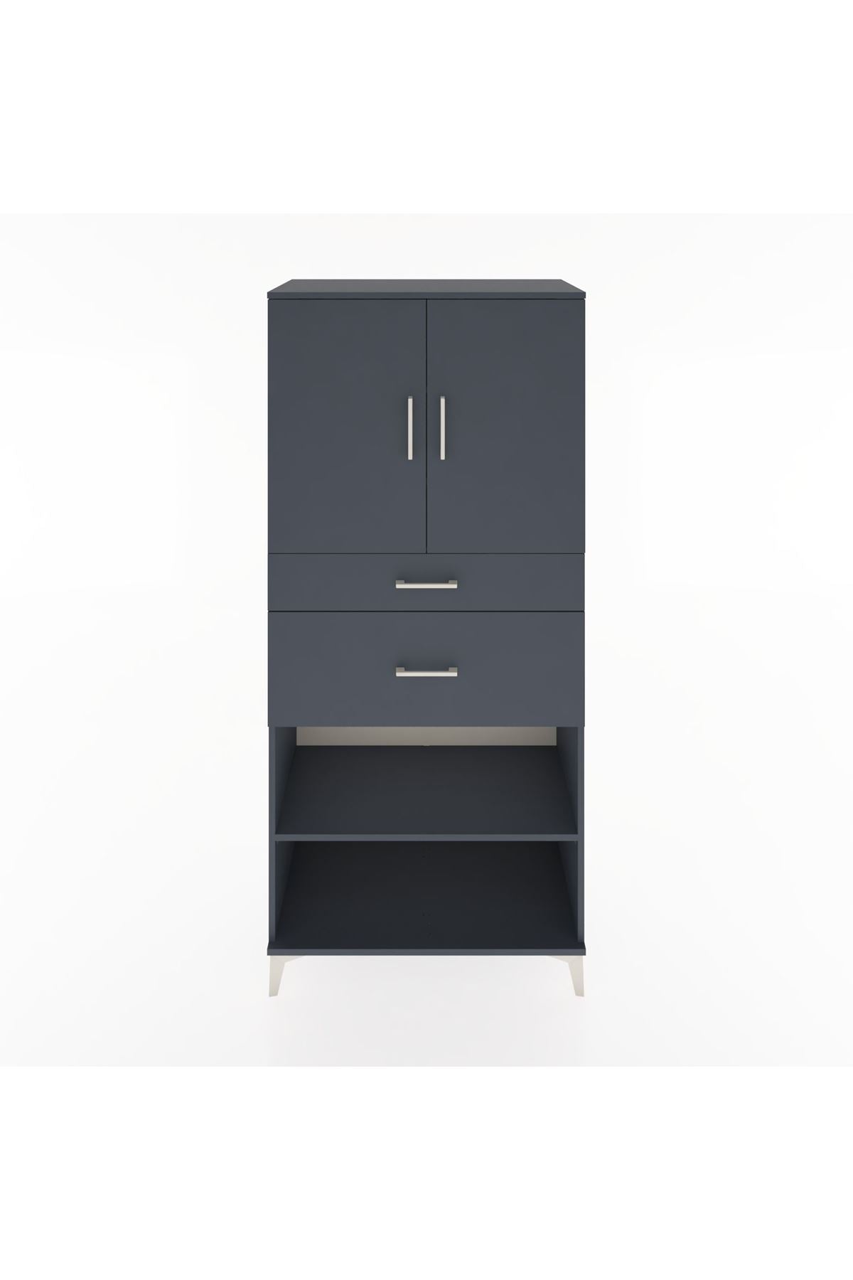 Hyperion Dolap 4 Raflı 2 Çekmeceli 2 Kapaklı 88x44x195 Antrasit-Antrasit