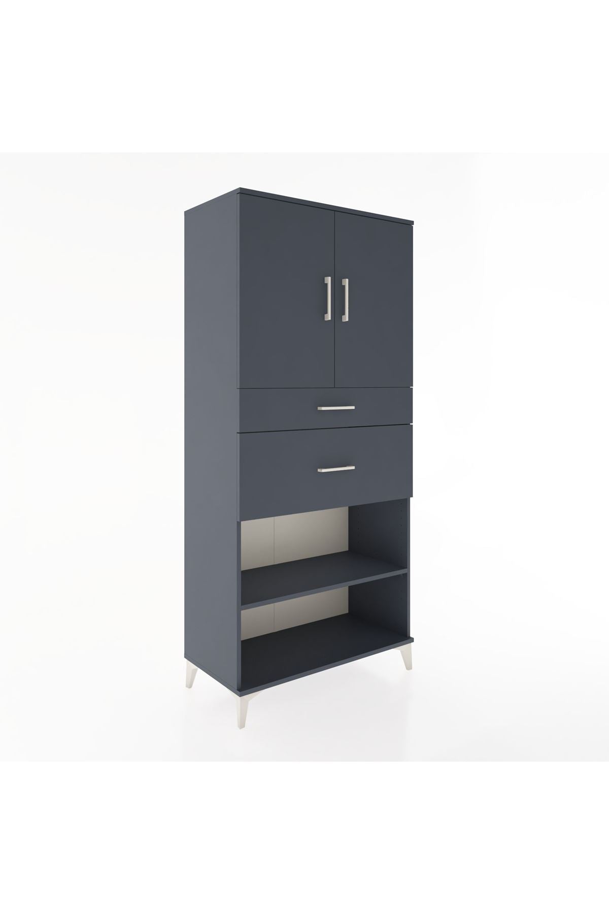 Hyperion Dolap 4 Raflı 2 Çekmeceli 2 Kapaklı 88x44x195 Antrasit-Antrasit