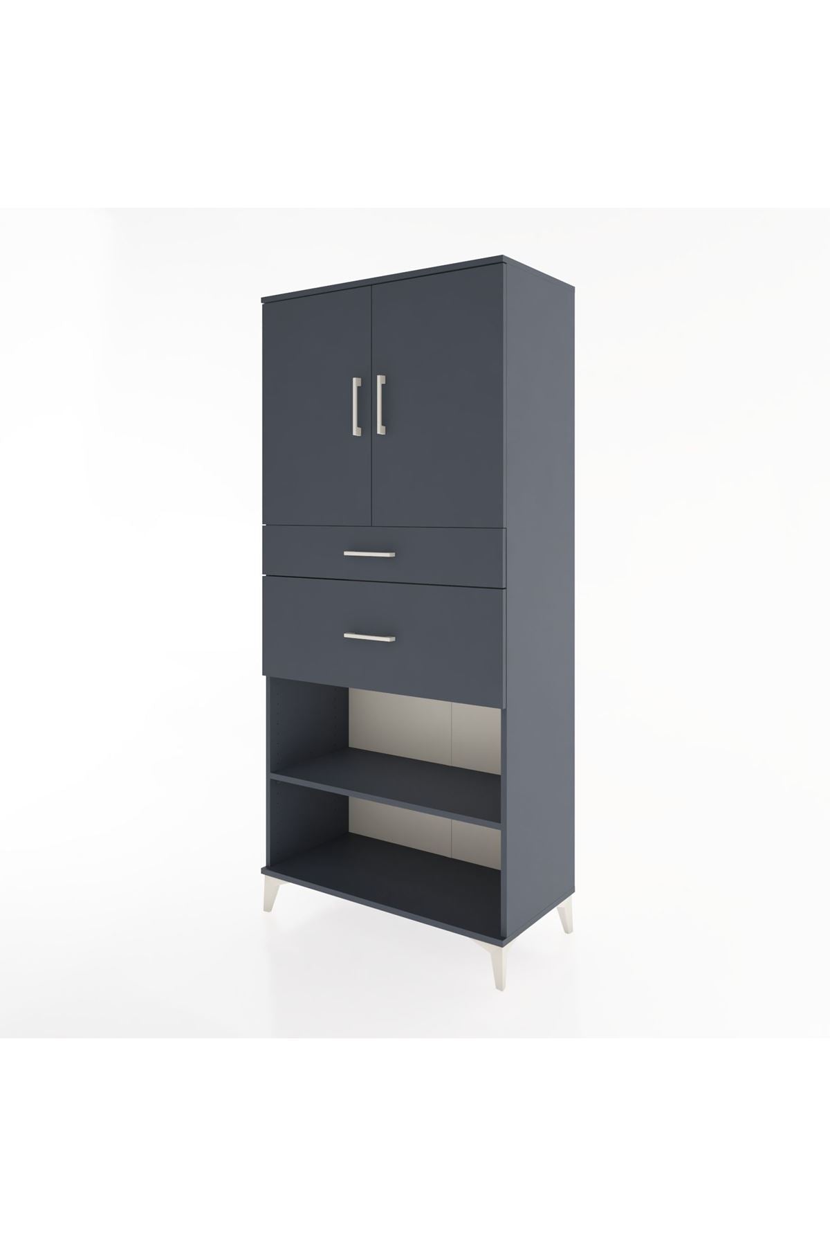 Hyperion Dolap 4 Raflı 2 Çekmeceli 2 Kapaklı 88x44x195 Antrasit-Antrasit