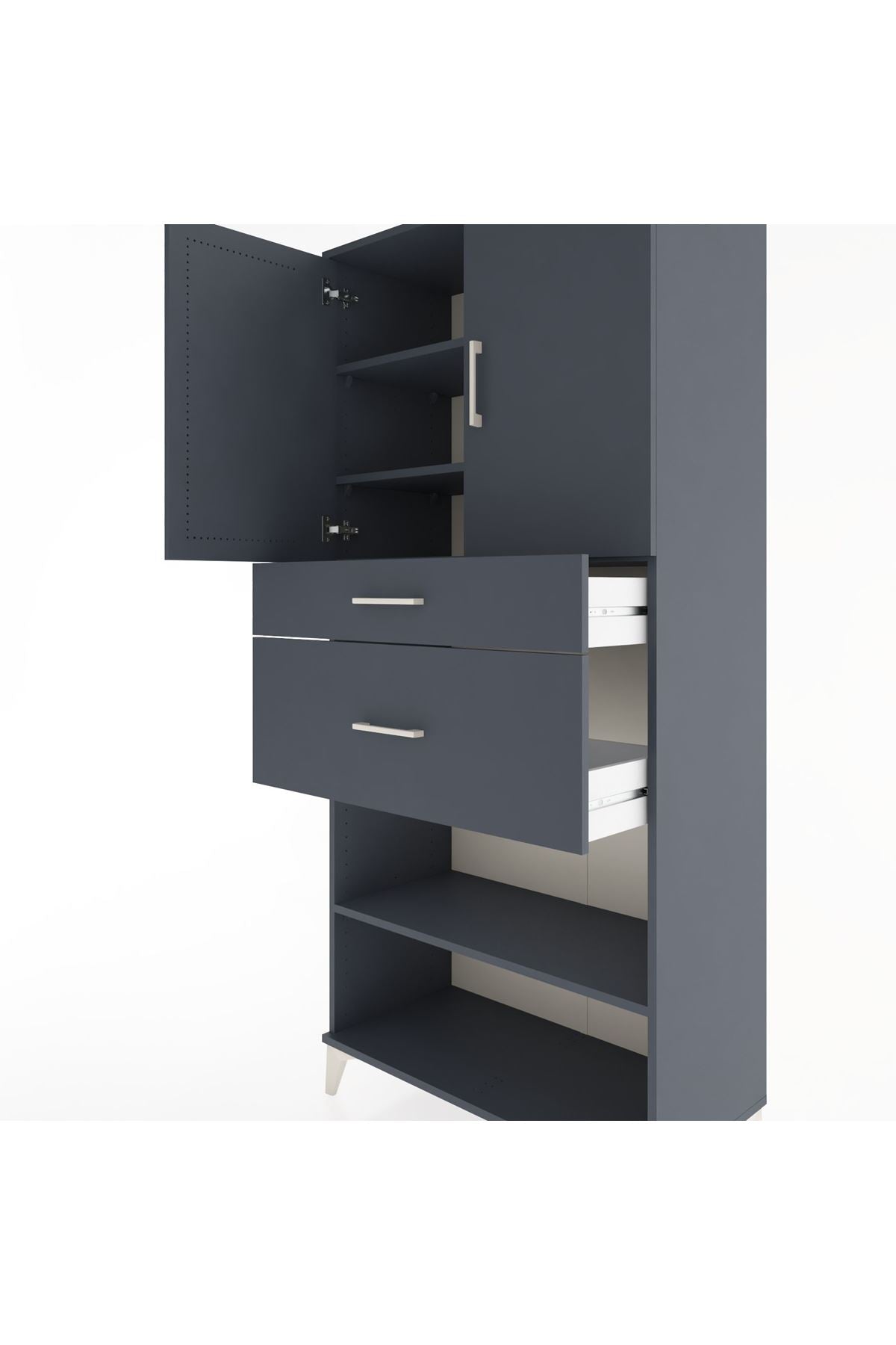 Hyperion Dolap 4 Raflı 2 Çekmeceli 2 Kapaklı 88x44x195 Antrasit-Antrasit
