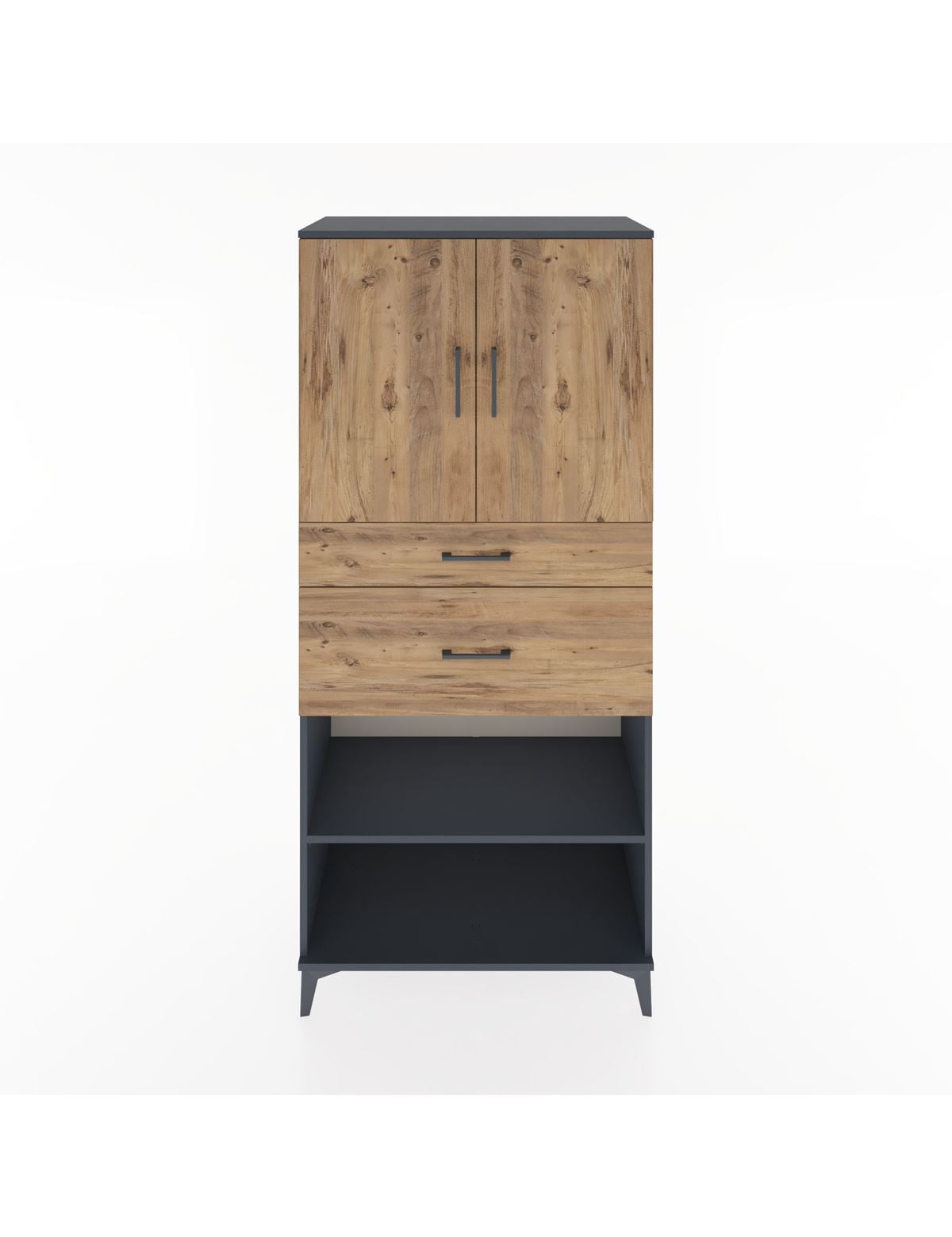 Hyperion Dolap 4 Raflı 2 Çekmeceli 2 Kapaklı 88x44x195 Antrasit-Çam