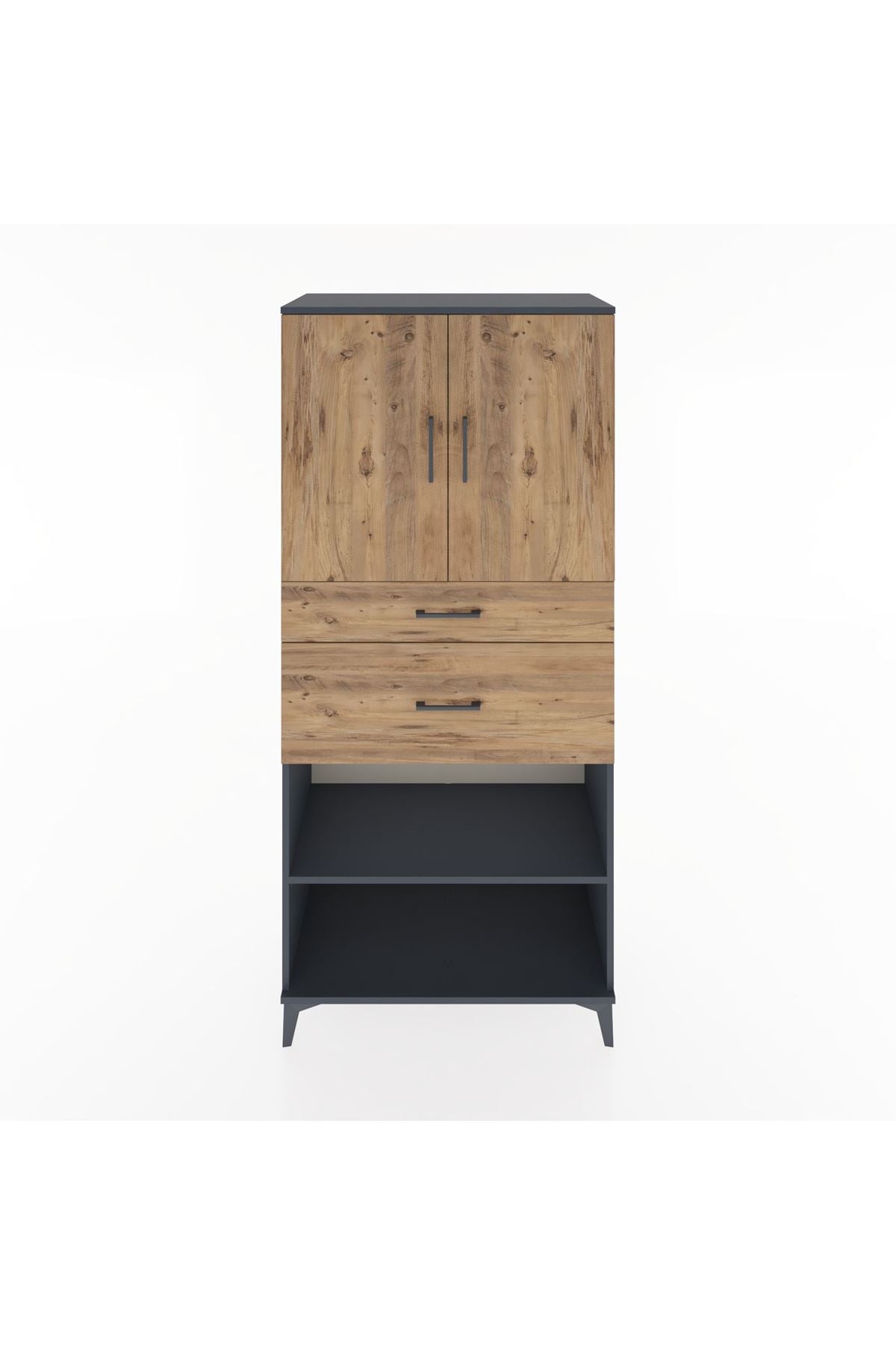 Hyperion Dolap 4 Raflı 2 Çekmeceli 2 Kapaklı 88x44x195 Antrasit-Çam