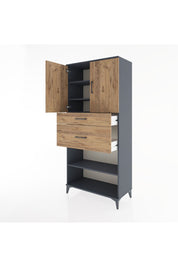 Hyperion Dolap 4 Raflı 2 Çekmeceli 2 Kapaklı 88x44x195 Antrasit-Çam