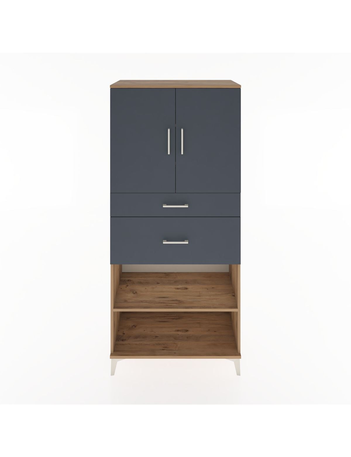 Hyperion Dolap 4 Raflı 2 Çekmeceli 2 Kapaklı 88x44x195 Çam-Antrasit