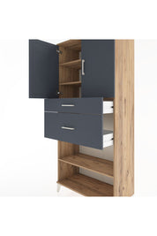 Hyperion Dolap 4 Raflı 2 Çekmeceli 2 Kapaklı 88x44x195 Çam-Antrasit