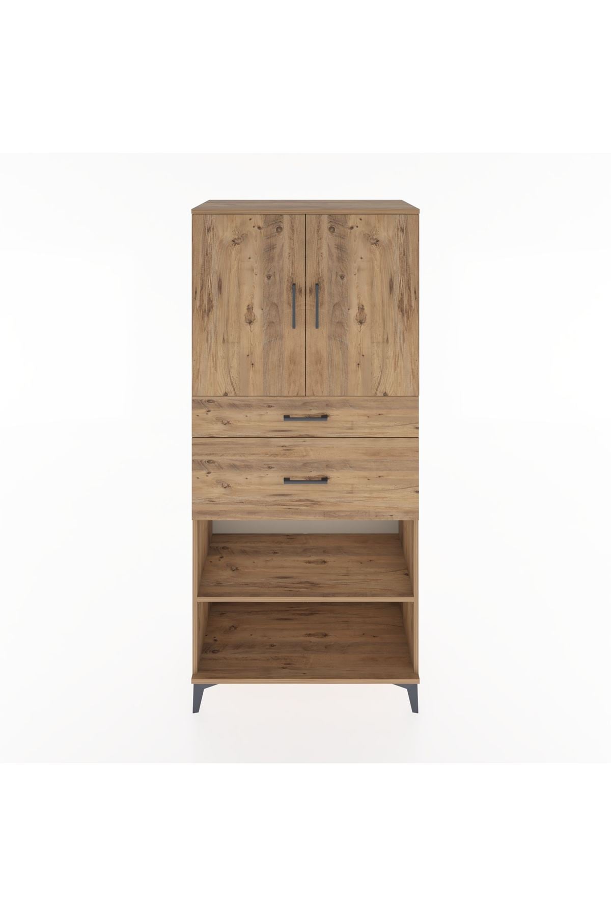 Hyperion Dolap 4 Raflı 2 Çekmeceli 2 Kapaklı 88x44x195 Çam-Çam