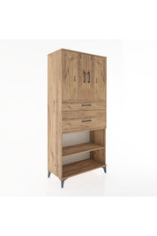 Hyperion Dolap 4 Raflı 2 Çekmeceli 2 Kapaklı 88x44x195 Çam-Çam
