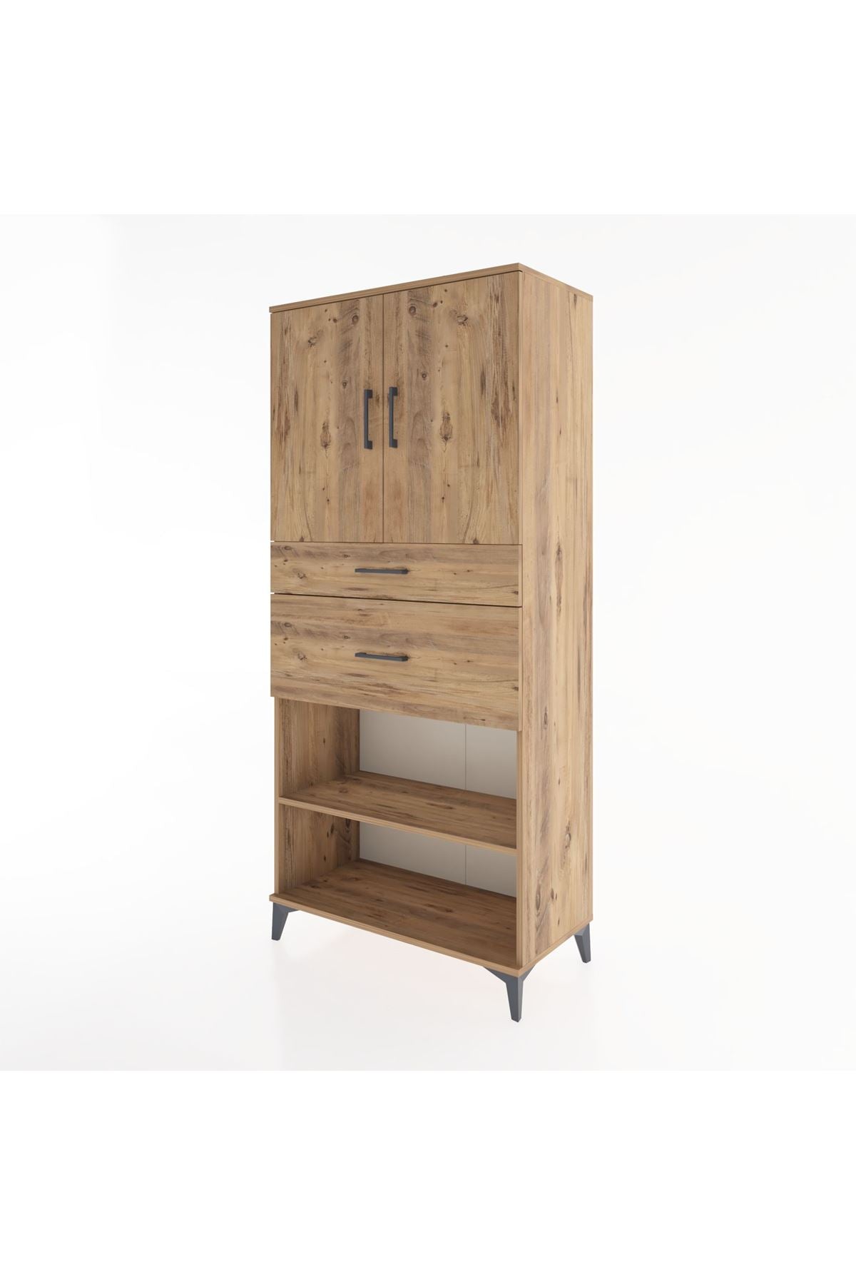 Hyperion Dolap 4 Raflı 2 Çekmeceli 2 Kapaklı 88x44x195 Çam-Çam