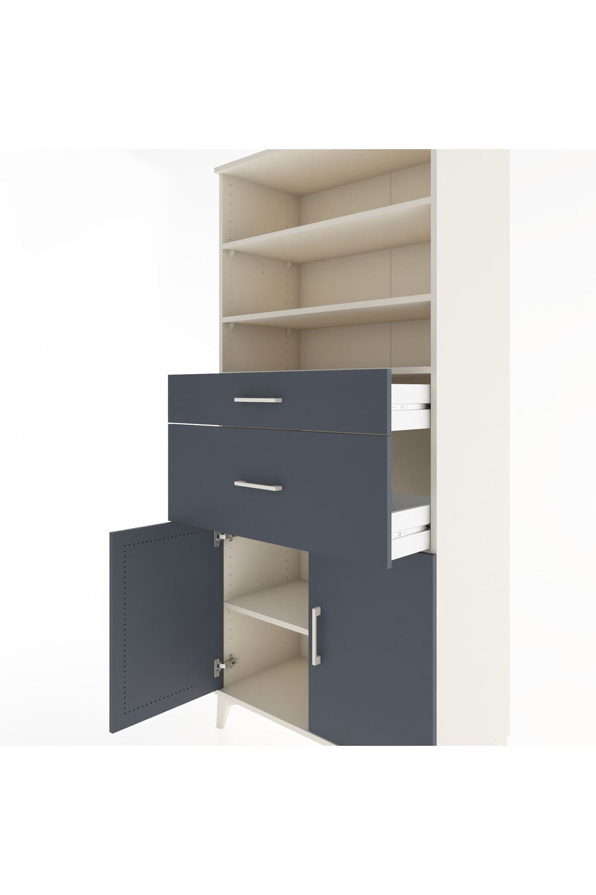 Hyperion Dolap 4 Raflı 2 Çekmeceli 2 Kapaklı 88x44x195 Aytaşı-Antrasit