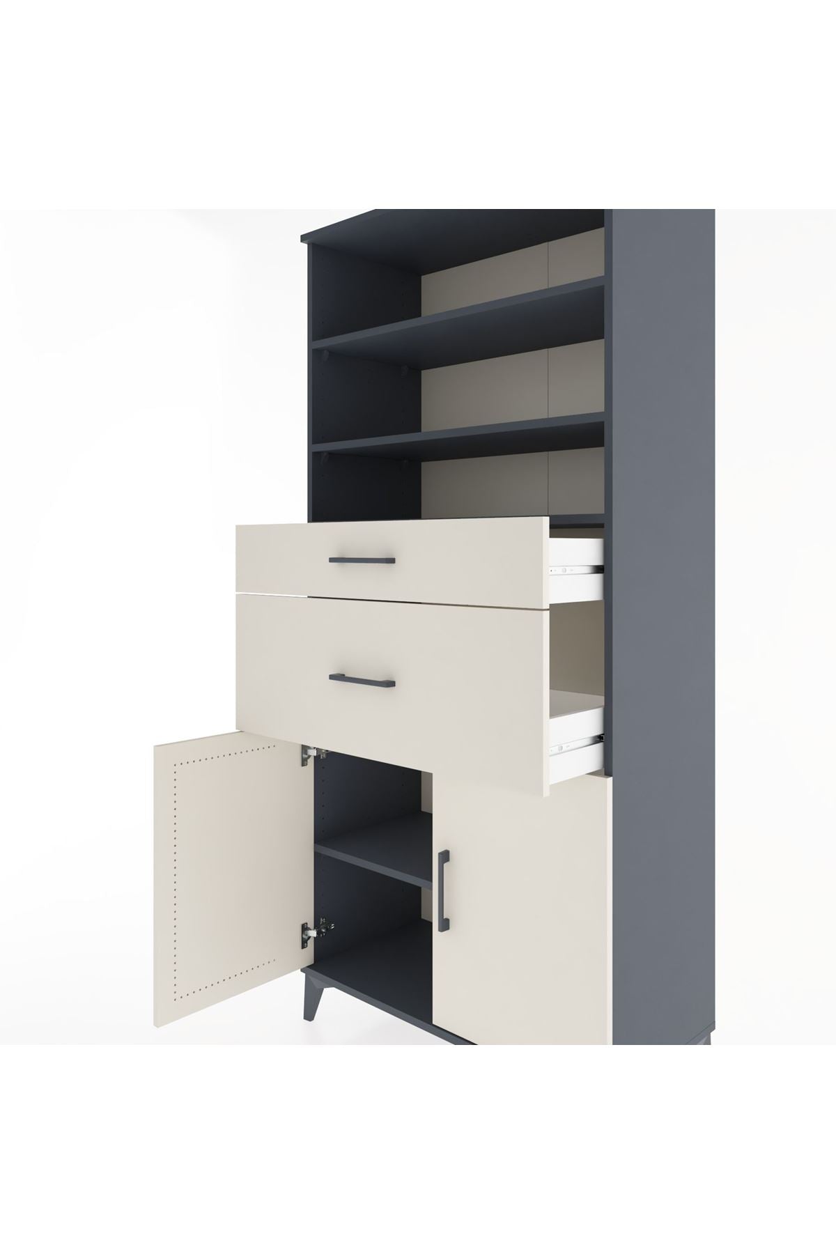 Hyperion Dolap 4 Raflı 2 Çekmeceli 2 Kapaklı 88x44x195 Antrasit-Aytaşı