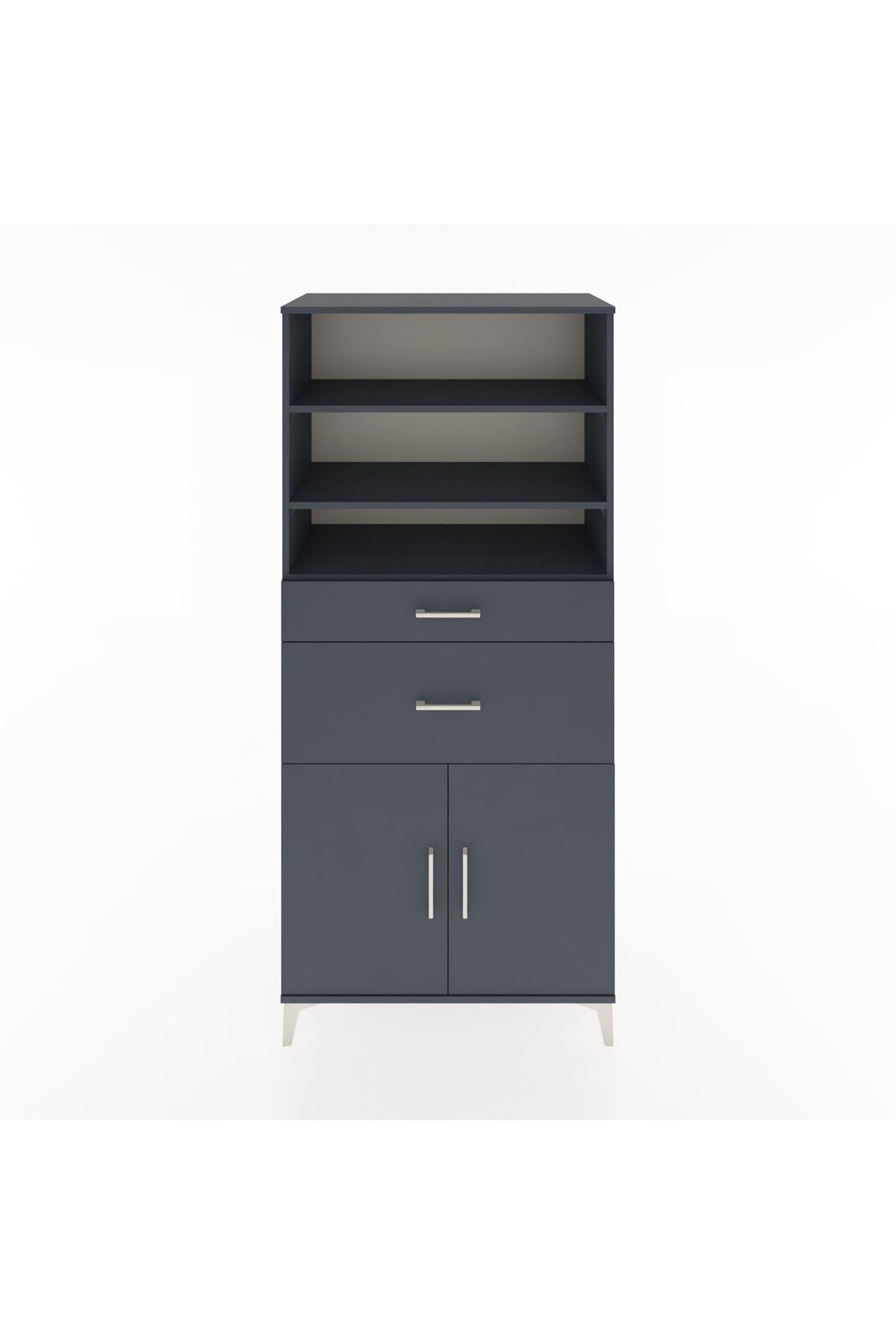 Hyperion Dolap 4 Raflı 2 Çekmeceli 2 Kapaklı 88x44x195 Antrasit-Antrasit