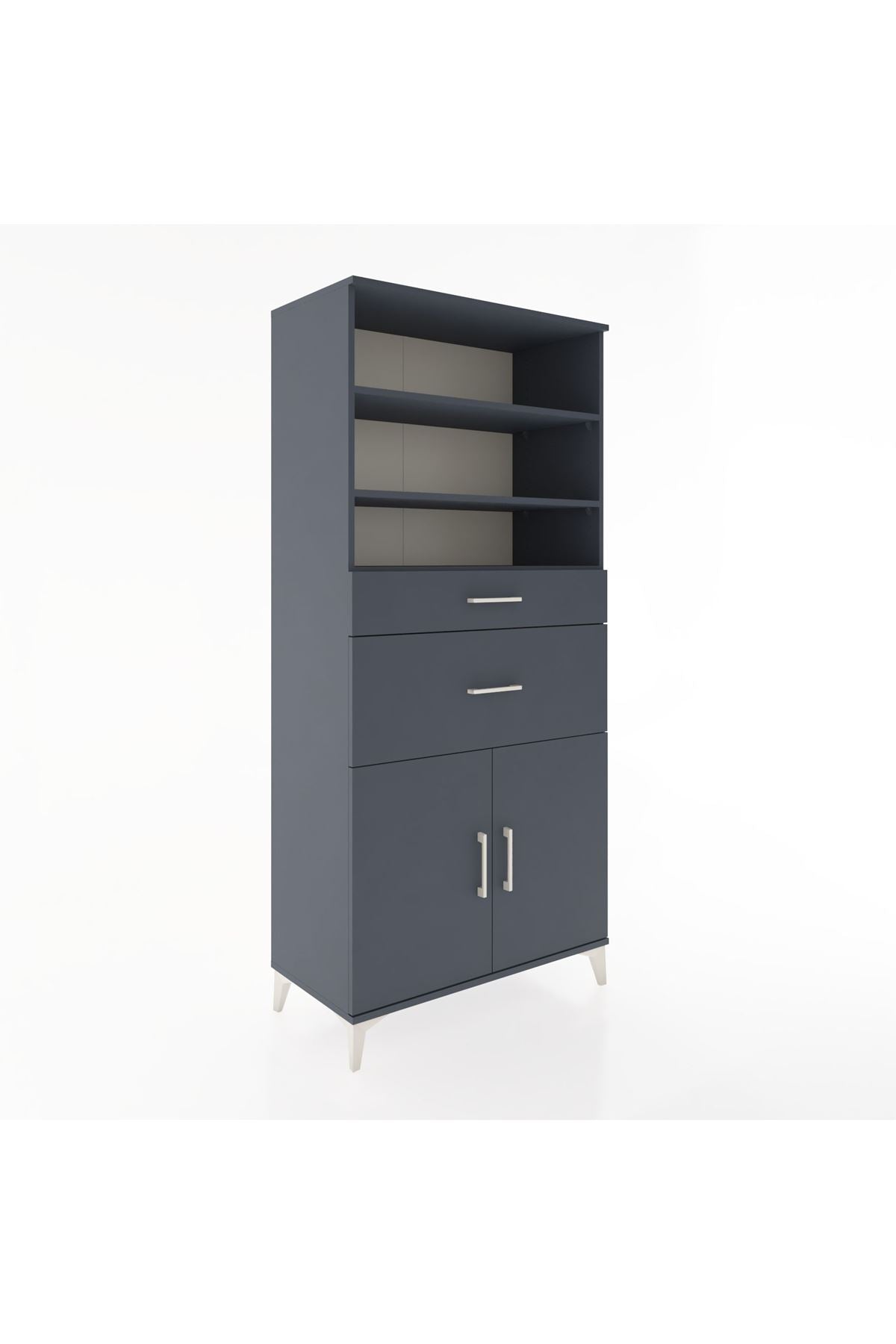 Hyperion Dolap 4 Raflı 2 Çekmeceli 2 Kapaklı 88x44x195 Antrasit-Antrasit