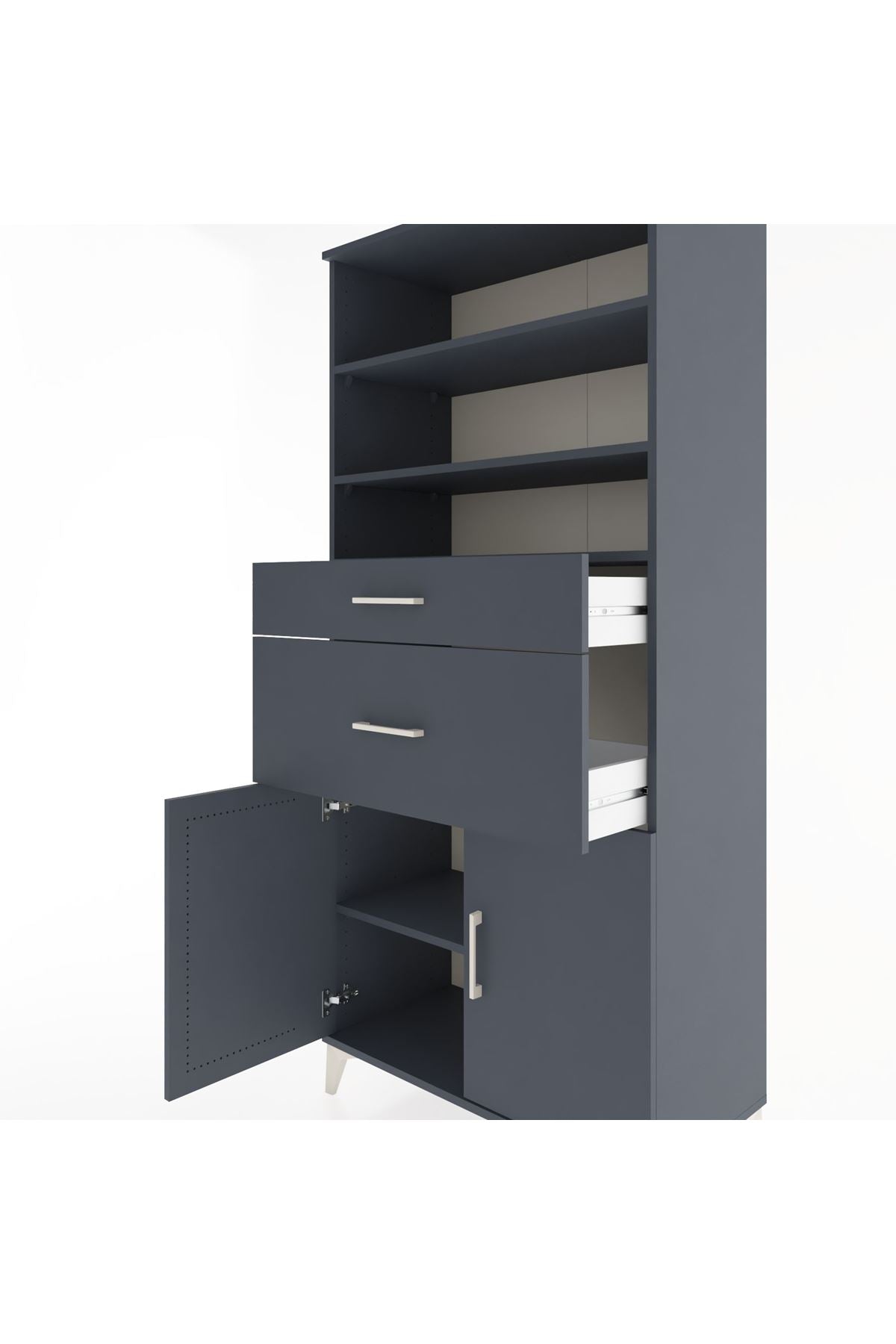 Hyperion Dolap 4 Raflı 2 Çekmeceli 2 Kapaklı 88x44x195 Antrasit-Antrasit