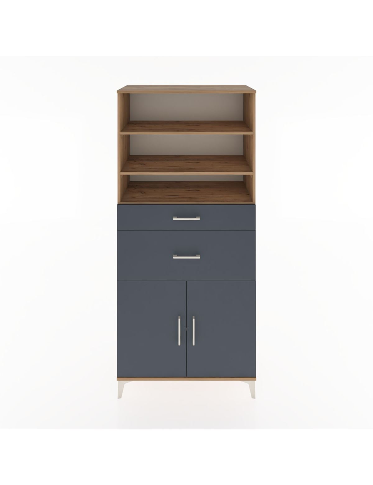 Hyperion Dolap 4 Raflı 2 Çekmeceli 2 Kapaklı 88x44x195 Çam-Antrasit