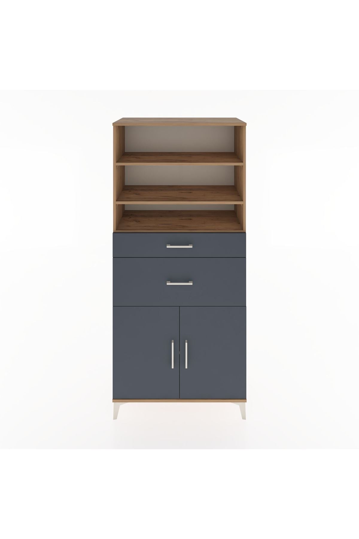 Hyperion Dolap 4 Raflı 2 Çekmeceli 2 Kapaklı 88x44x195 Çam-Antrasit