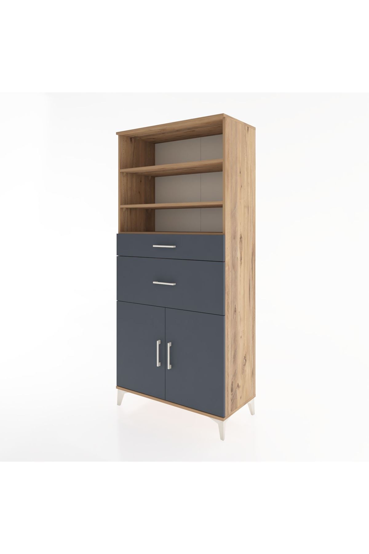 Hyperion Dolap 4 Raflı 2 Çekmeceli 2 Kapaklı 88x44x195 Çam-Antrasit